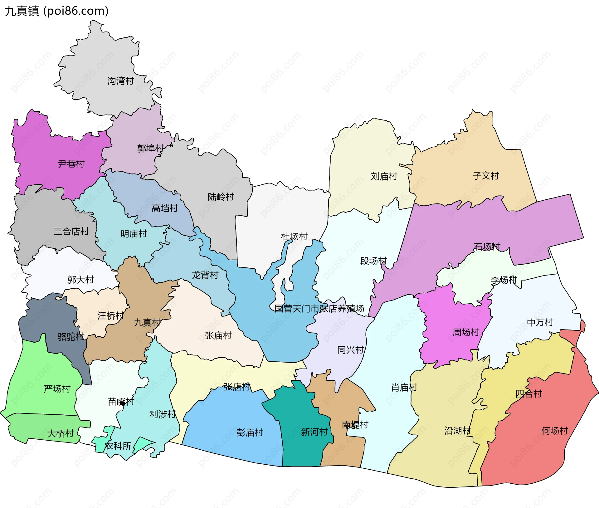 九真镇边界地图(五级行政区划)