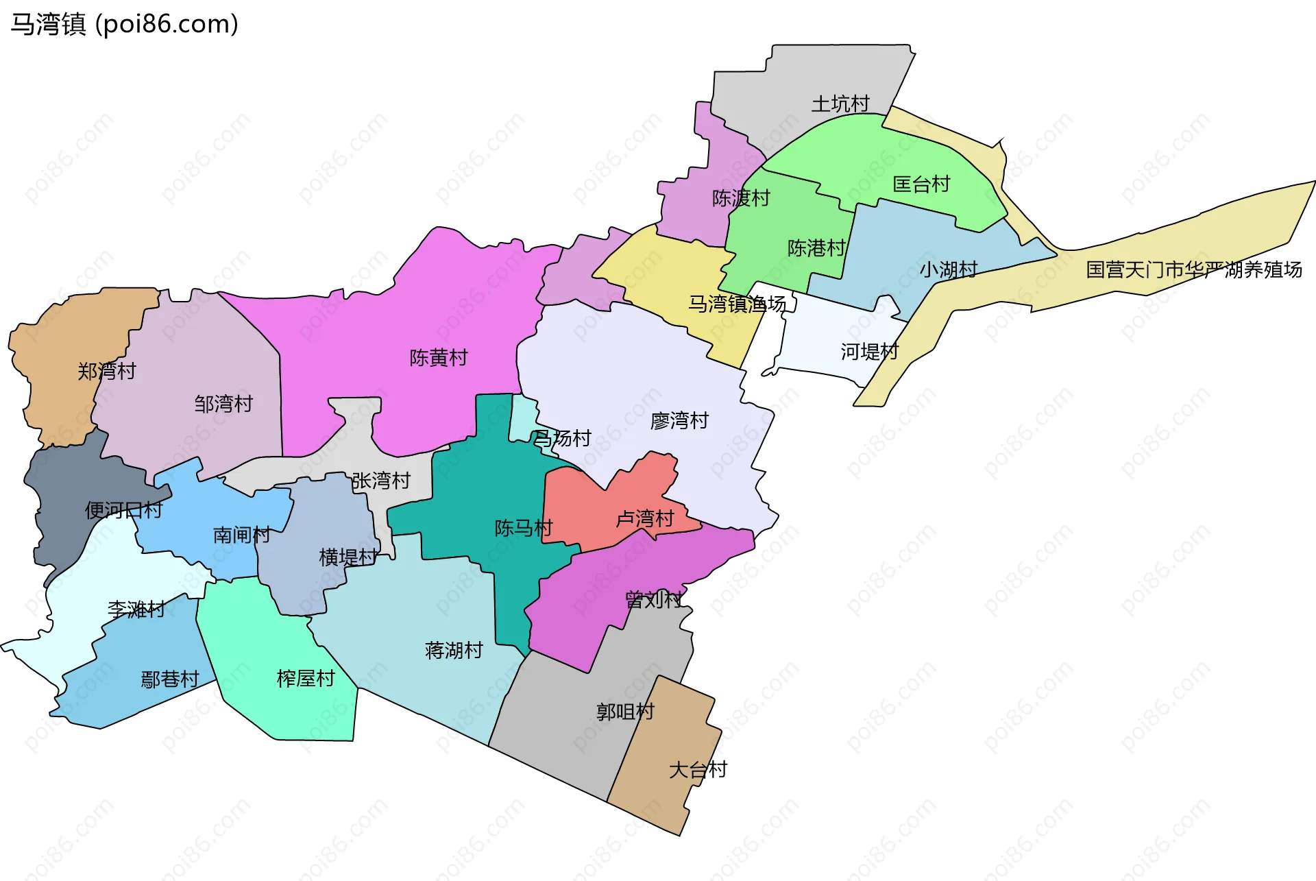 马湾镇边界地图(五级行政区划)