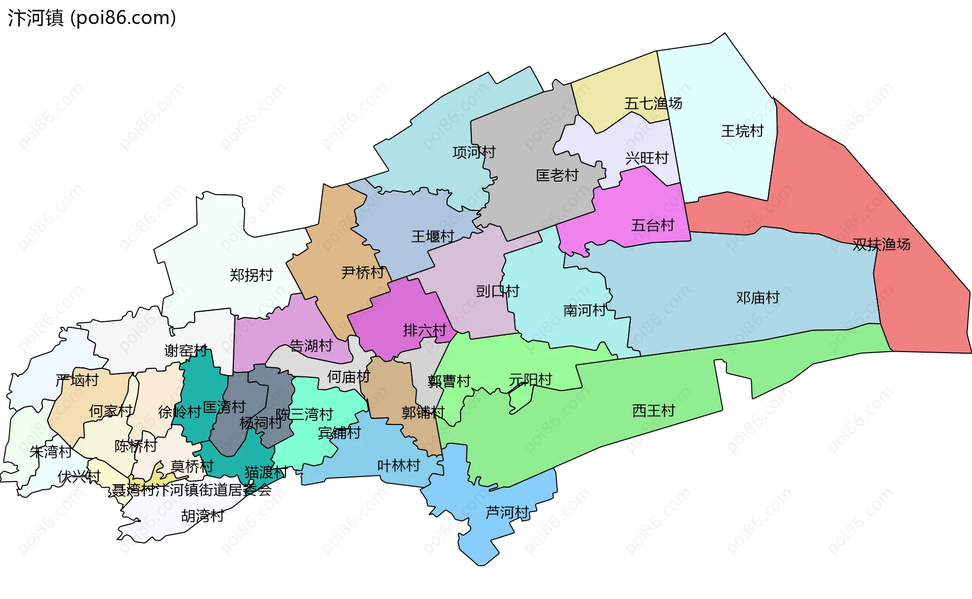 汴河镇边界地图(五级行政区划)