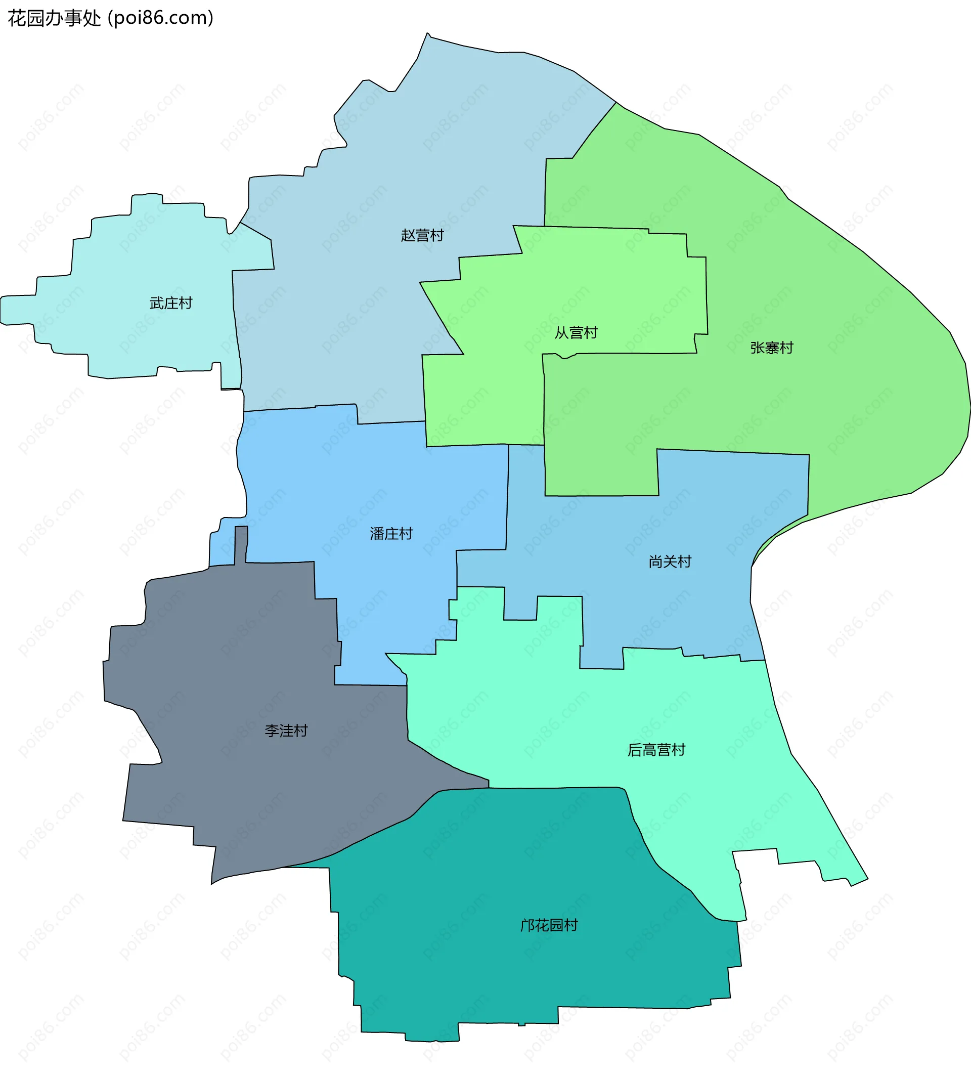 花园办事处边界地图(五级行政区划)