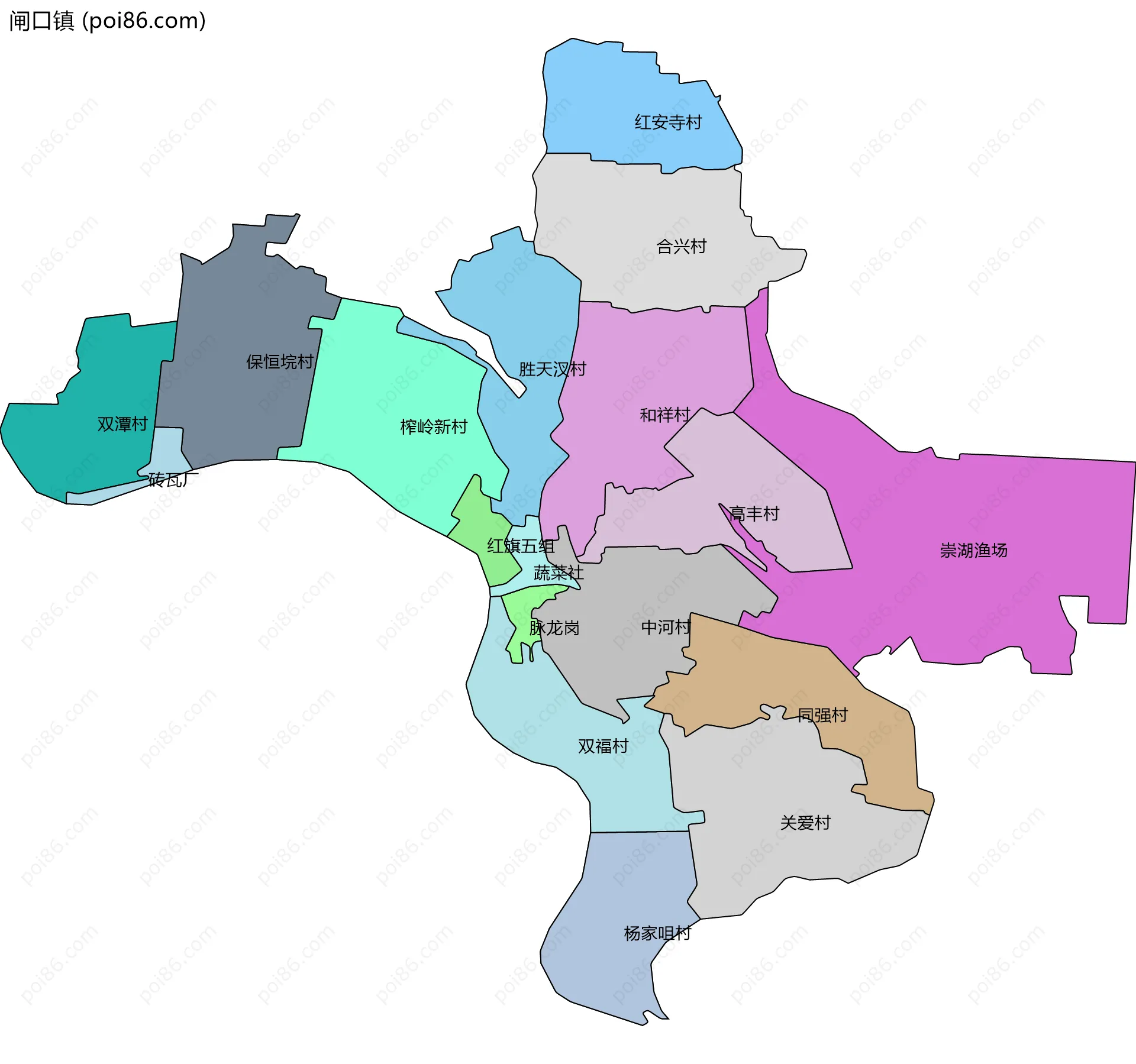 闸口镇边界地图(五级行政区划)
