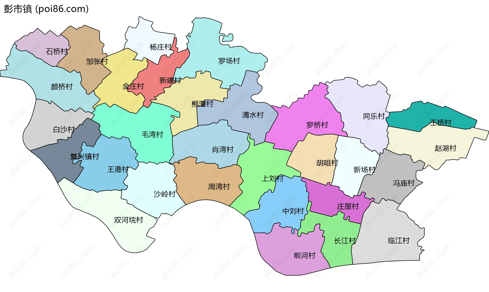 彭市镇边界地图(五级行政区划)