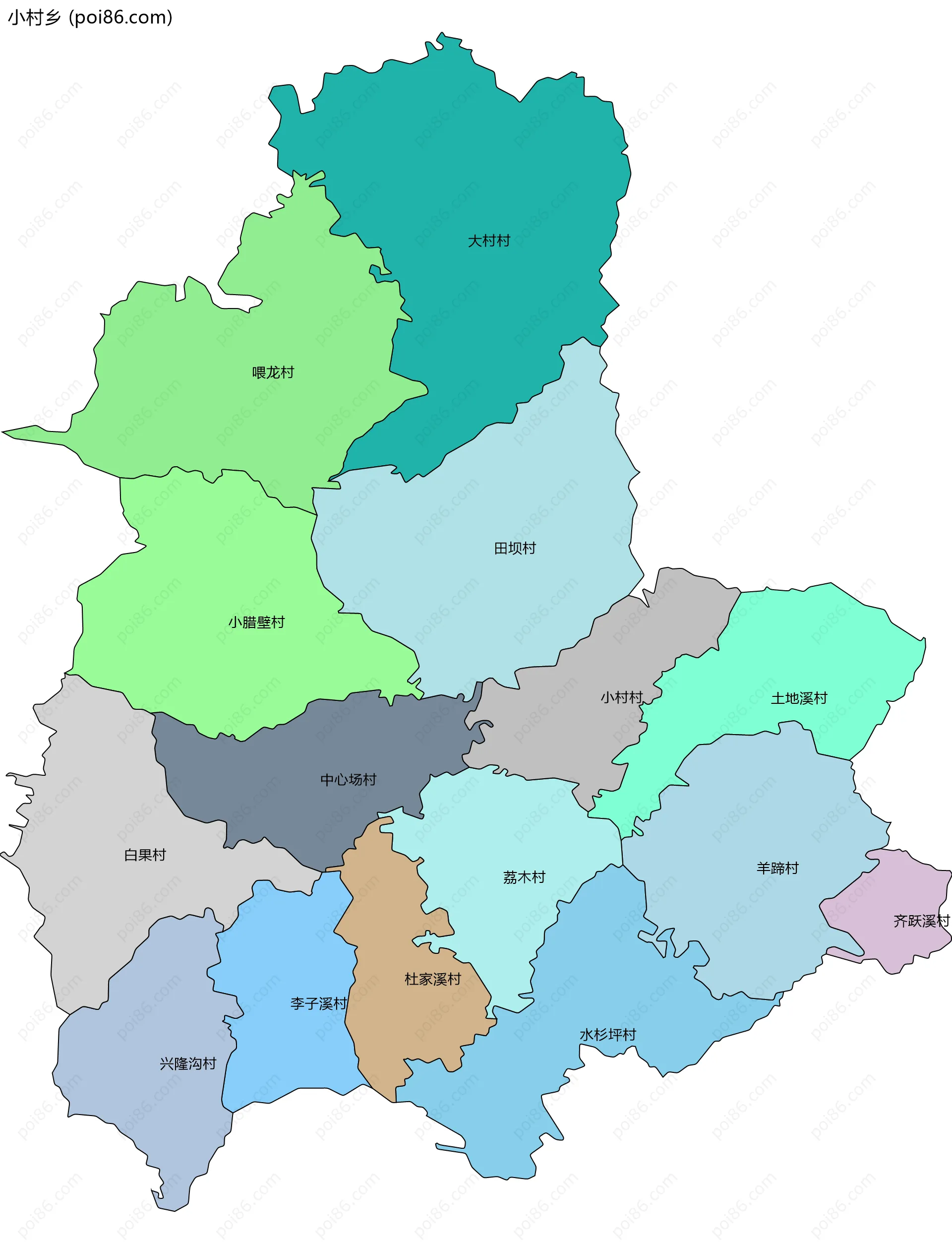 小村乡边界地图(五级行政区划)