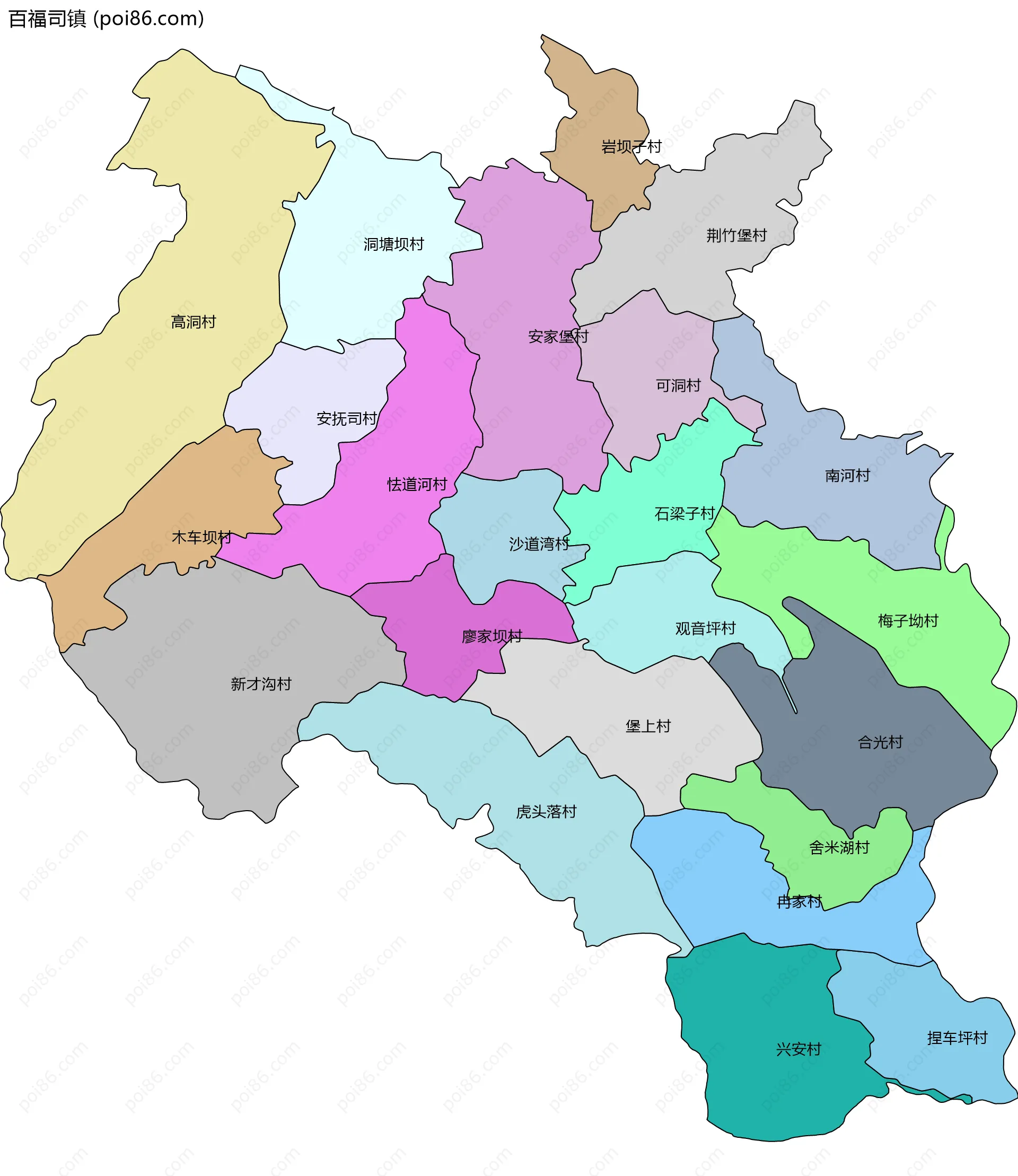 百福司镇边界地图(五级行政区划)