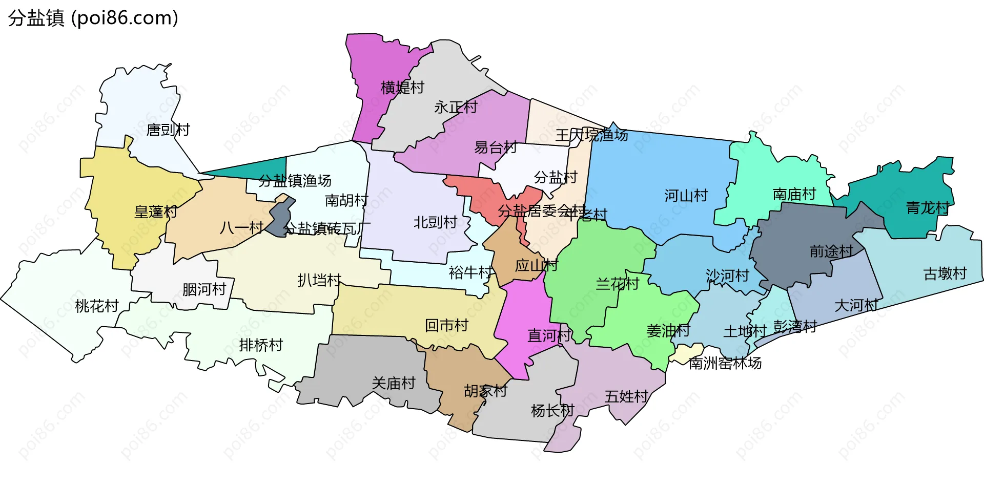分盐镇边界地图(五级行政区划)