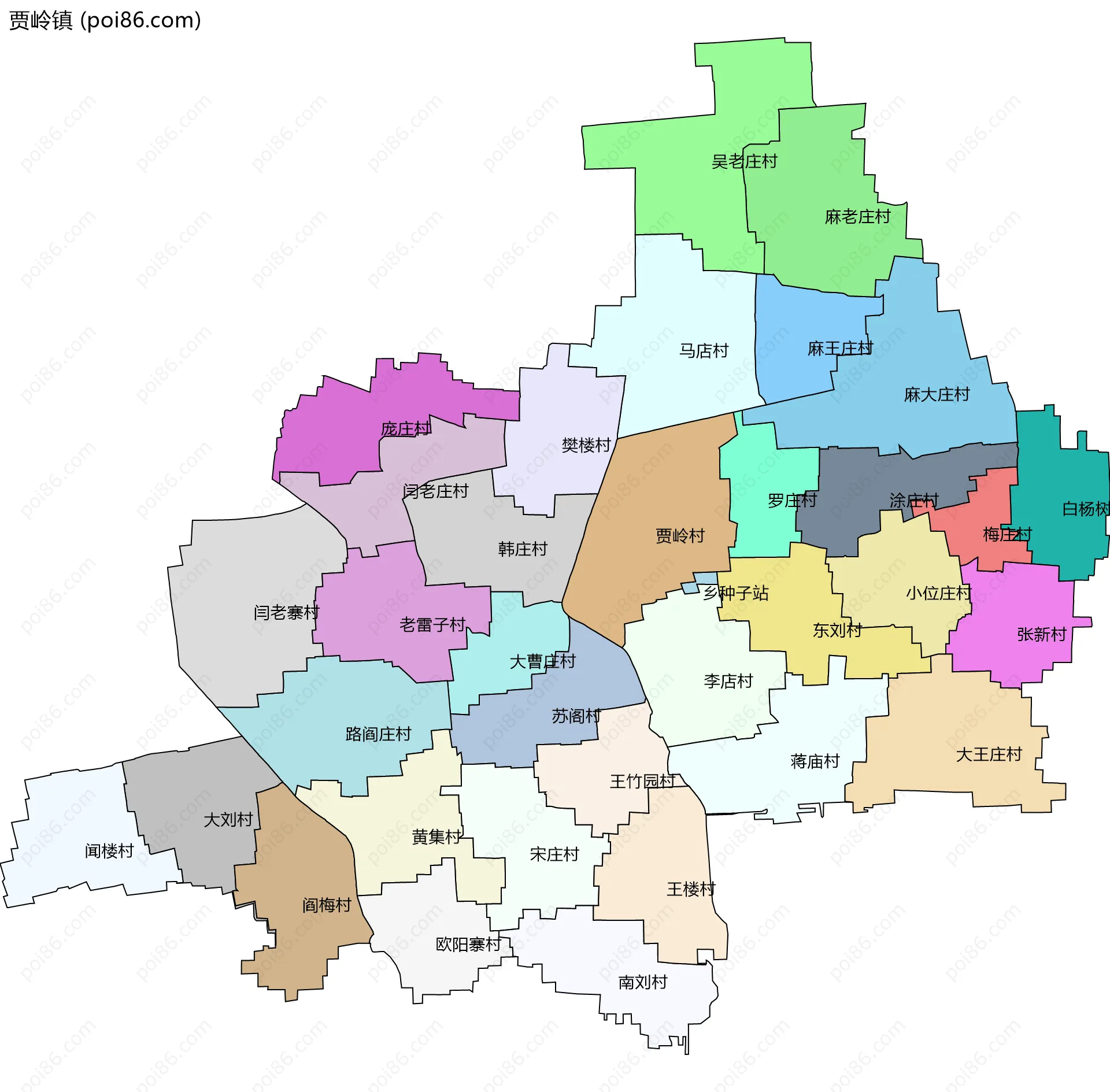 贾岭镇边界地图(五级行政区划)