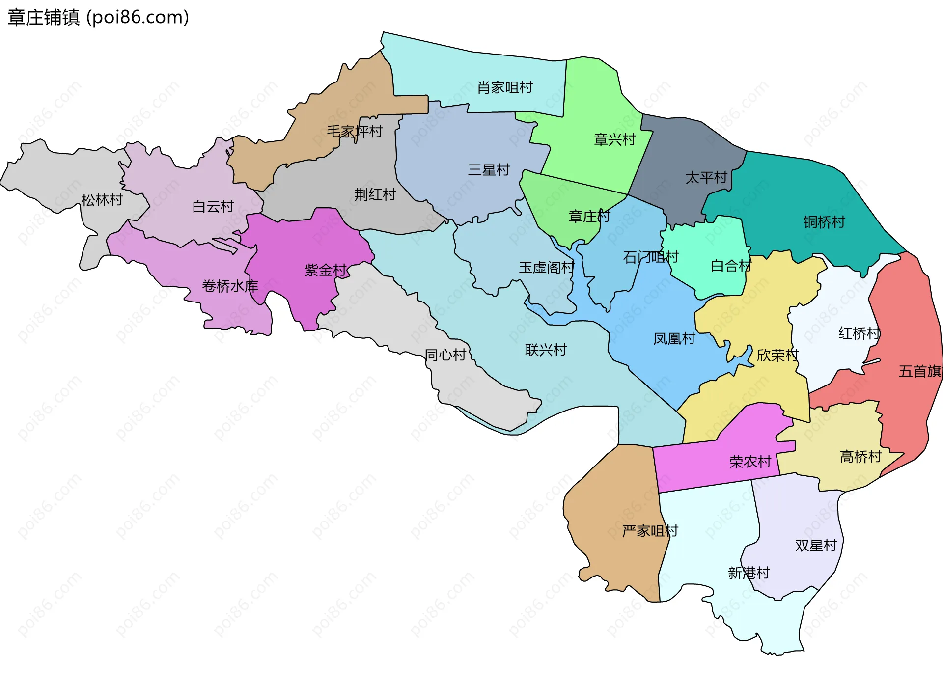 章庄铺镇边界地图(五级行政区划)