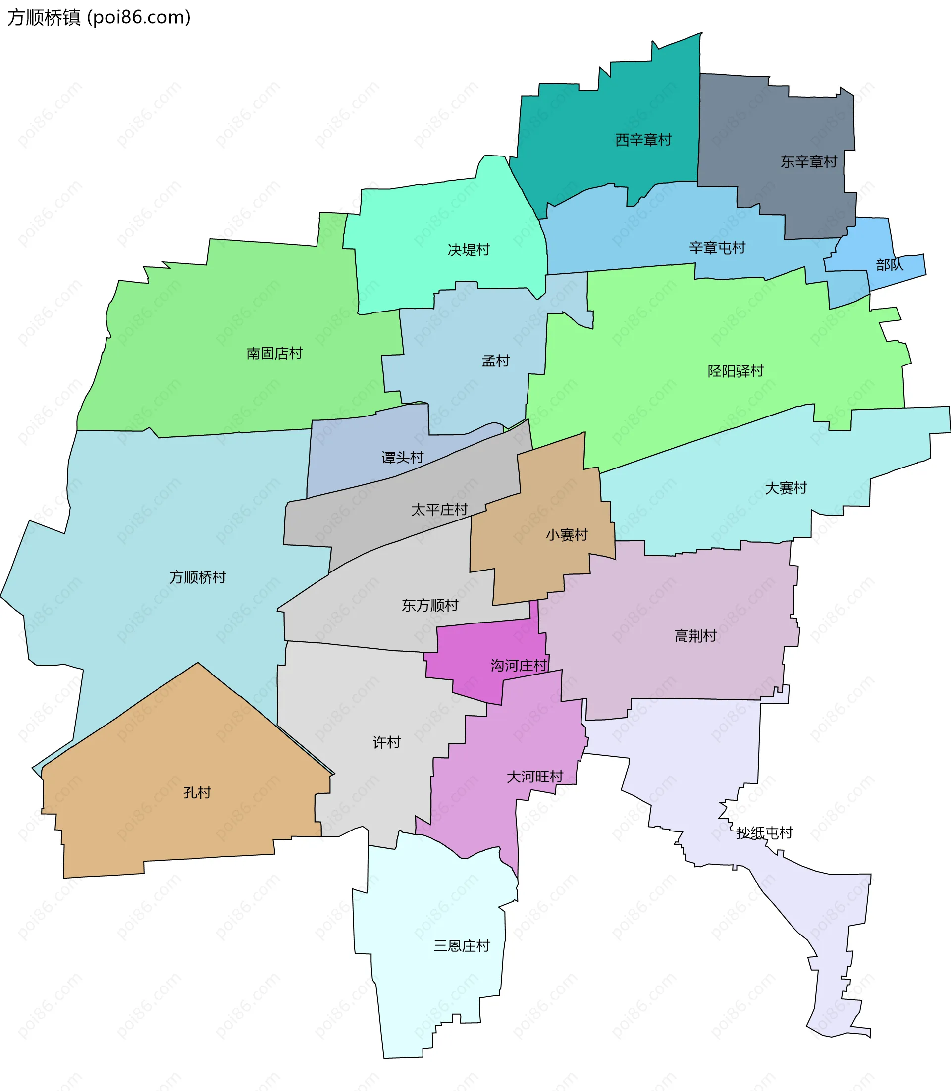 方顺桥镇边界地图(五级行政区划)