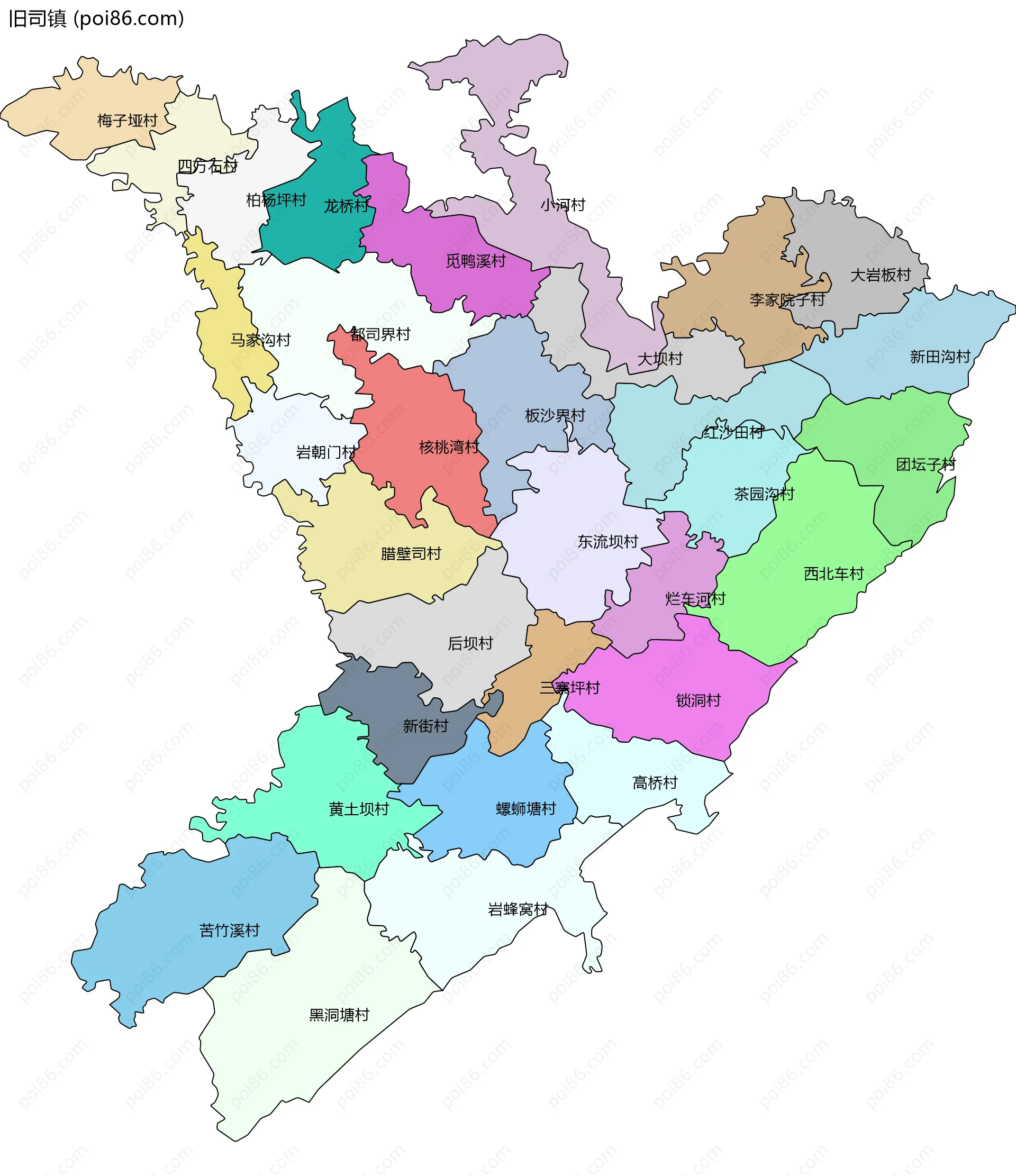 旧司镇边界地图(五级行政区划)