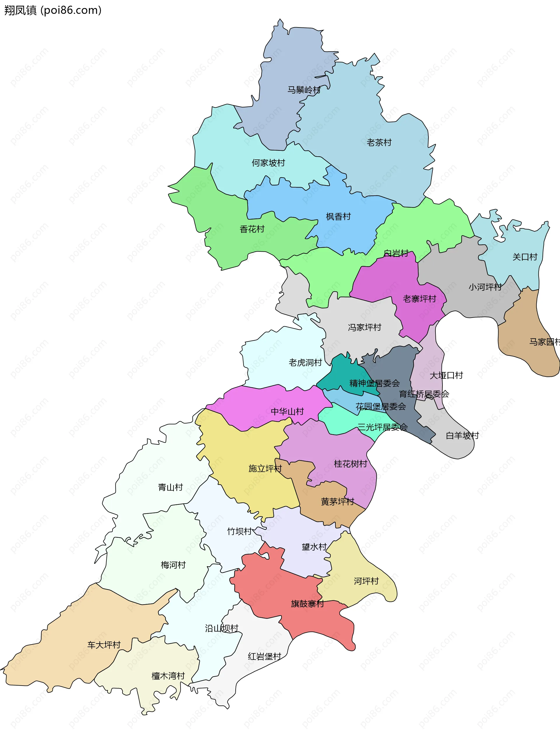 翔凤镇边界地图(五级行政区划)