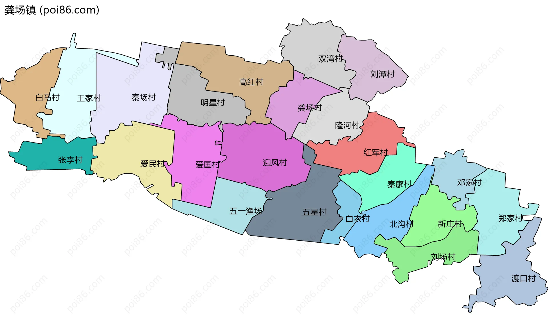 龚场镇边界地图(五级行政区划)