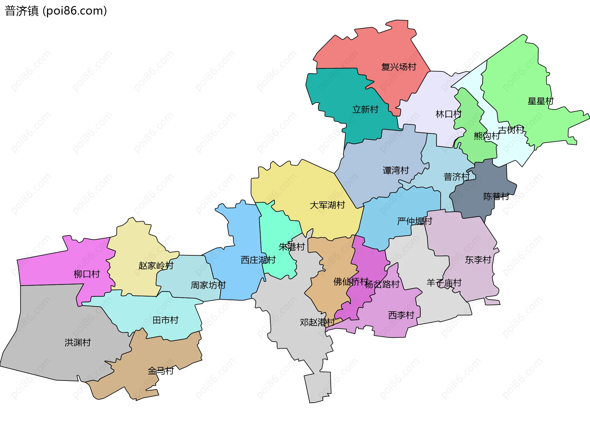 普济镇边界地图(五级行政区划)