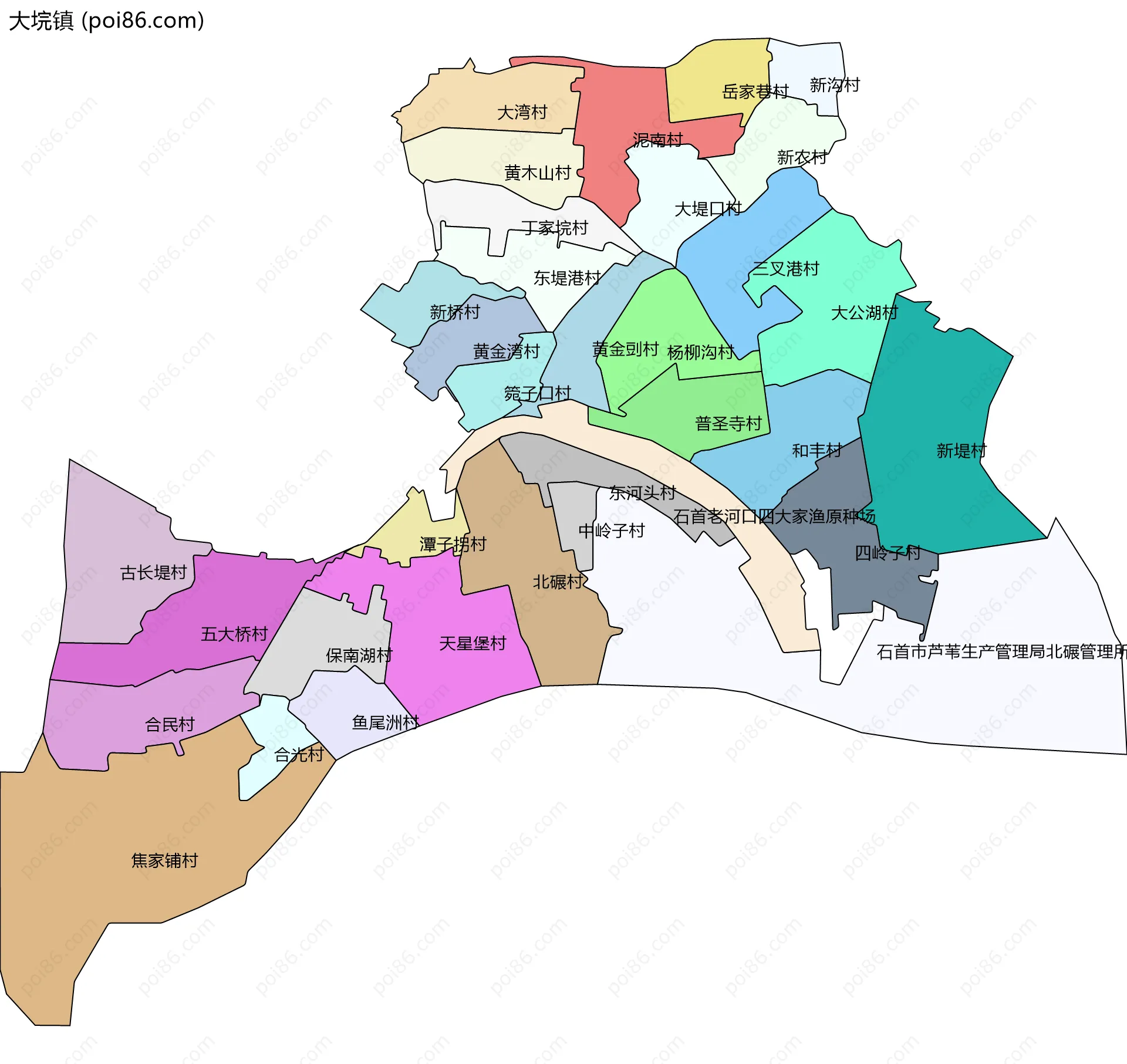 大垸镇边界地图(五级行政区划)