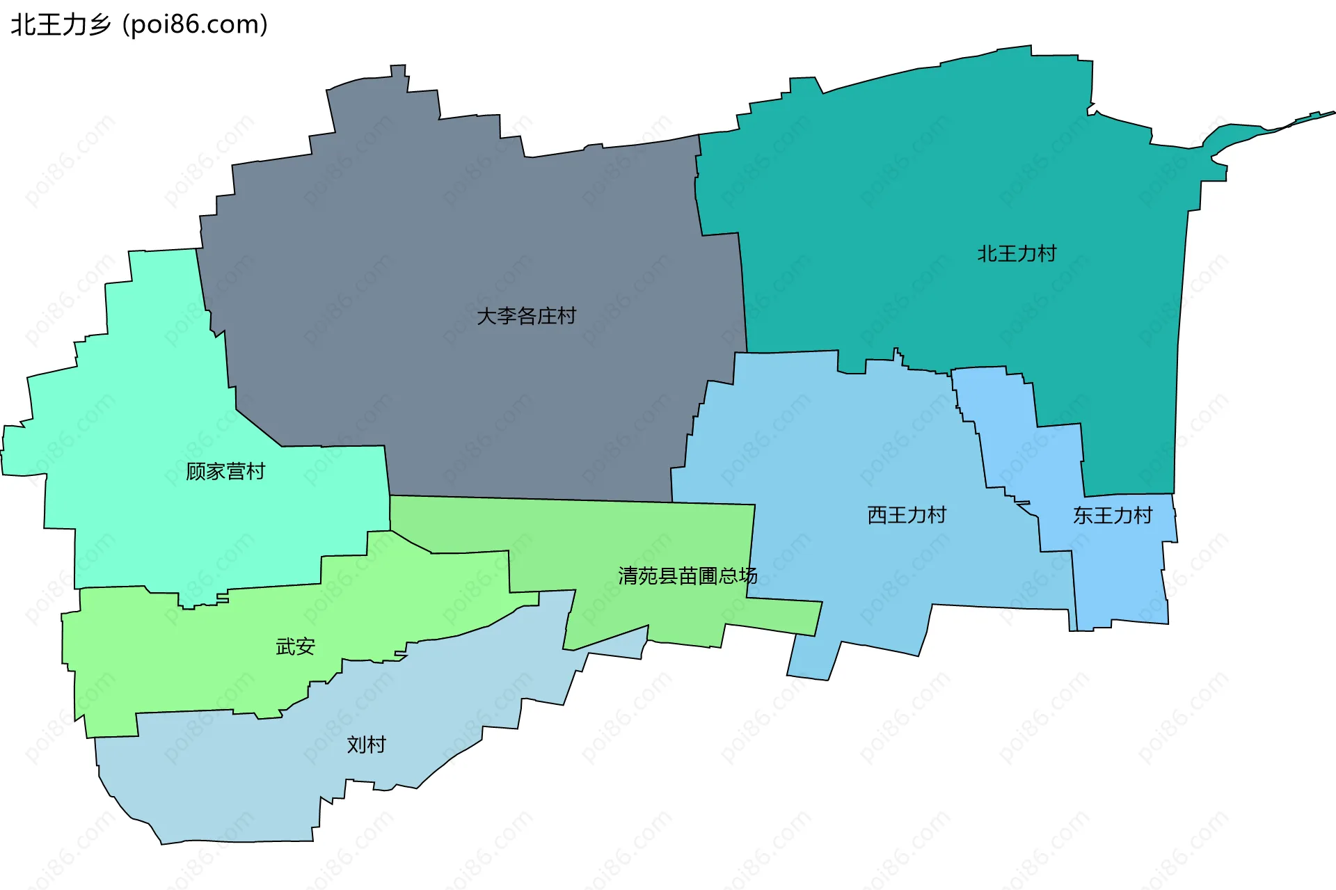 北王力乡边界地图(五级行政区划)