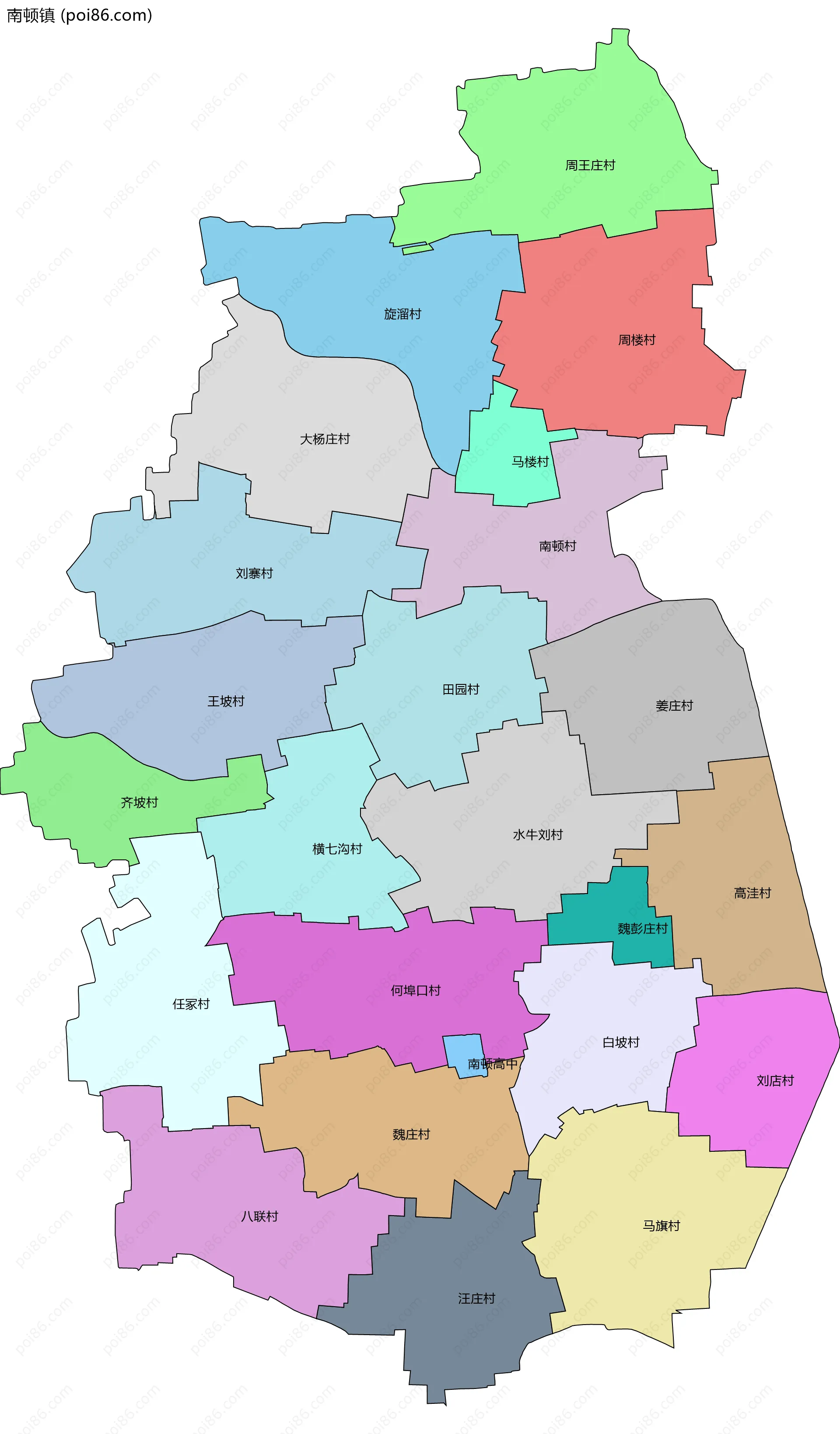 南顿镇边界地图(五级行政区划)