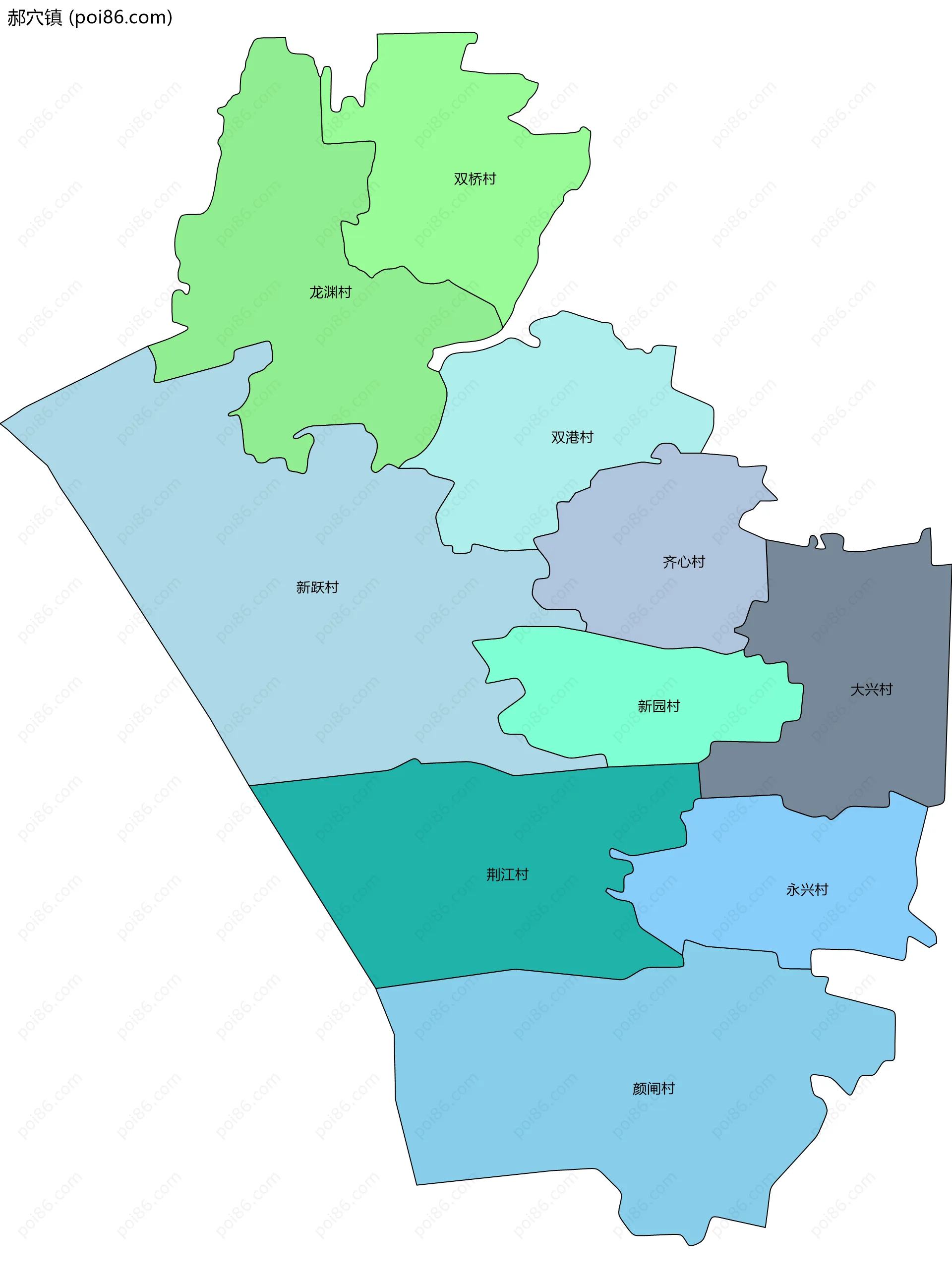 郝穴镇边界地图(五级行政区划)