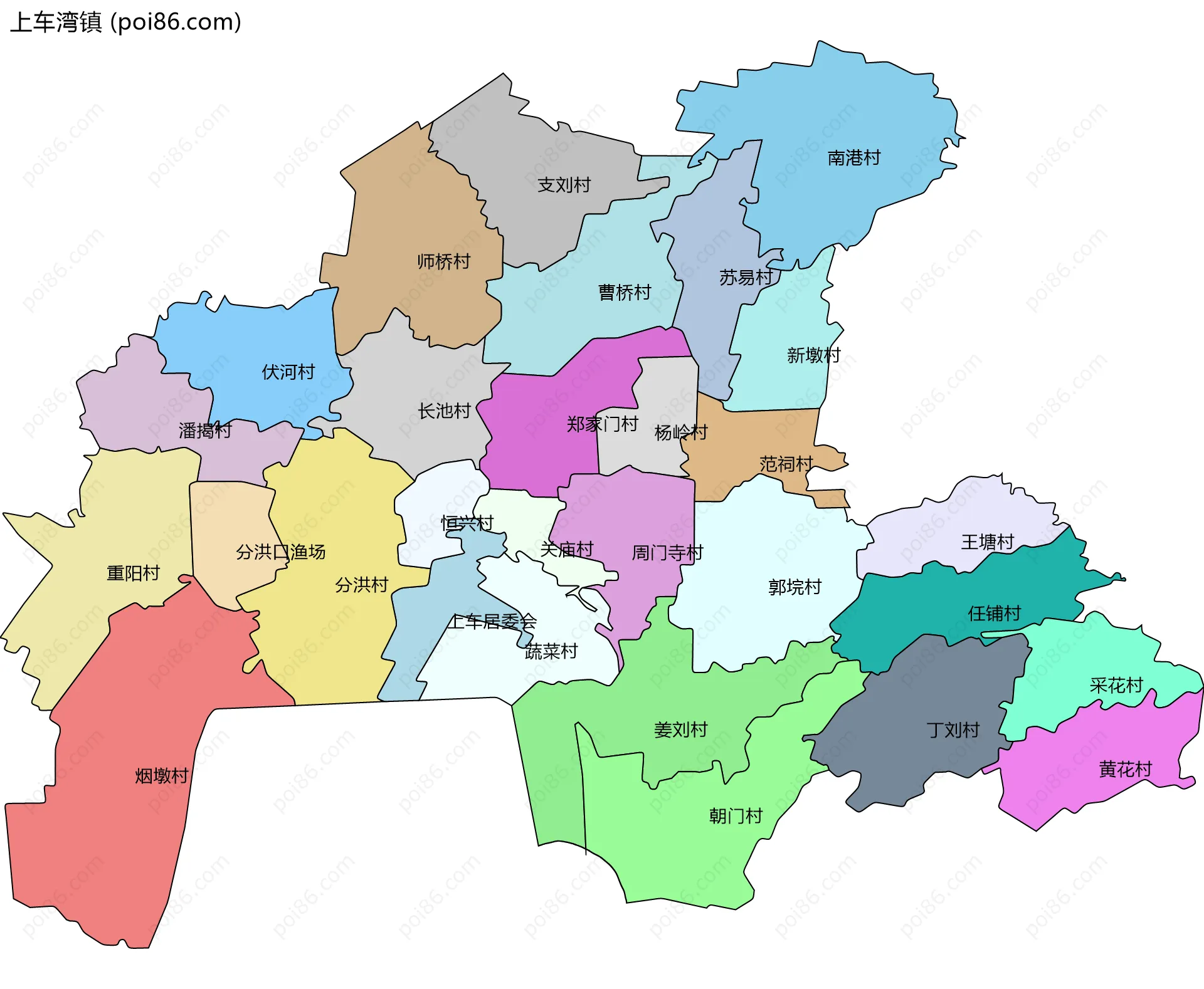 上车湾镇边界地图(五级行政区划)