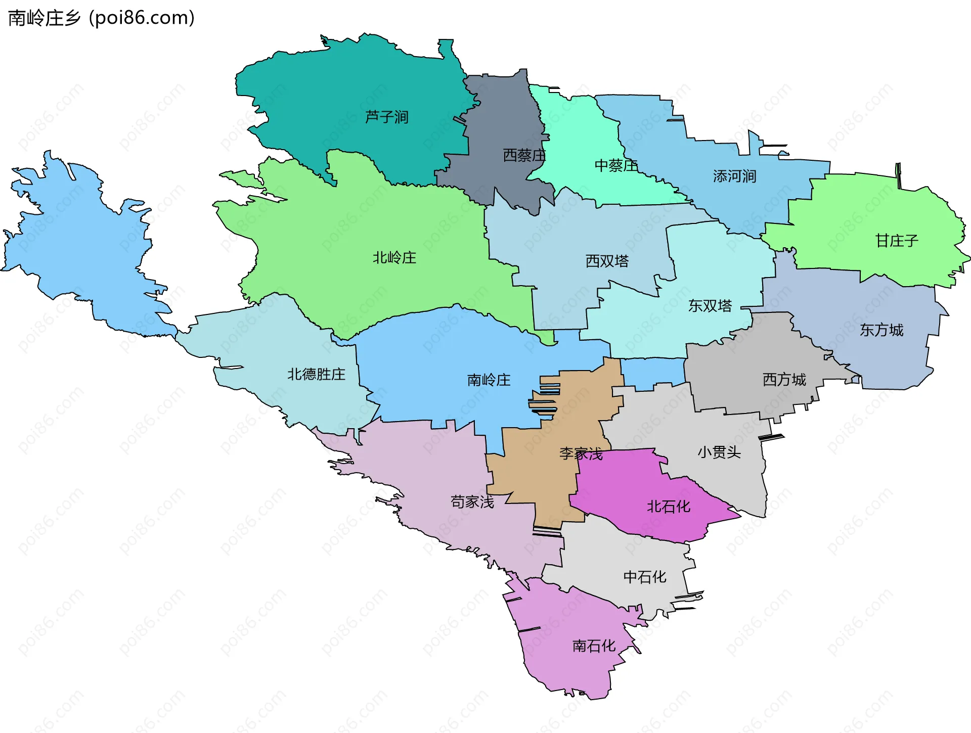 南岭庄乡边界地图(五级行政区划)