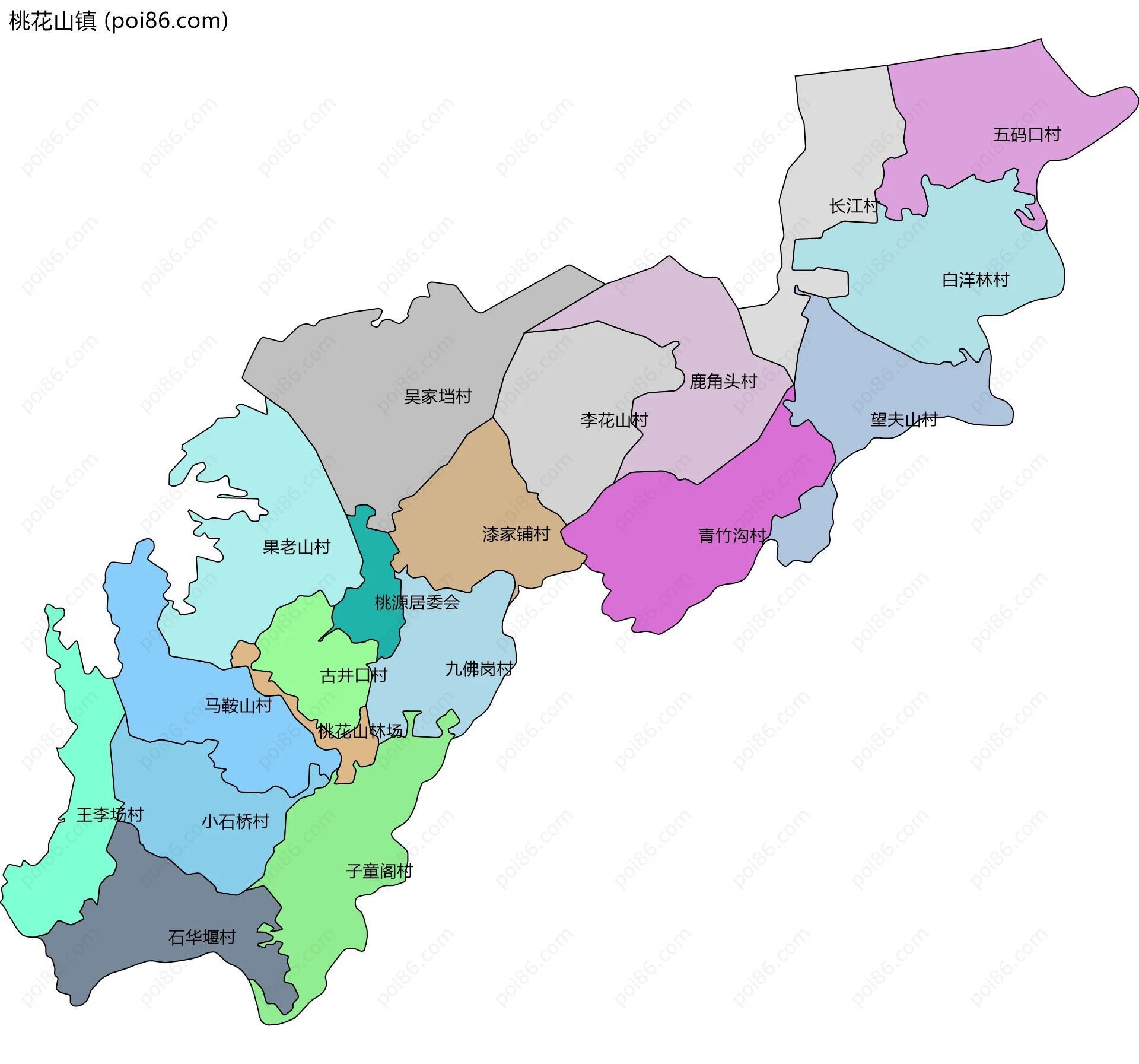 桃花山镇边界地图(五级行政区划)