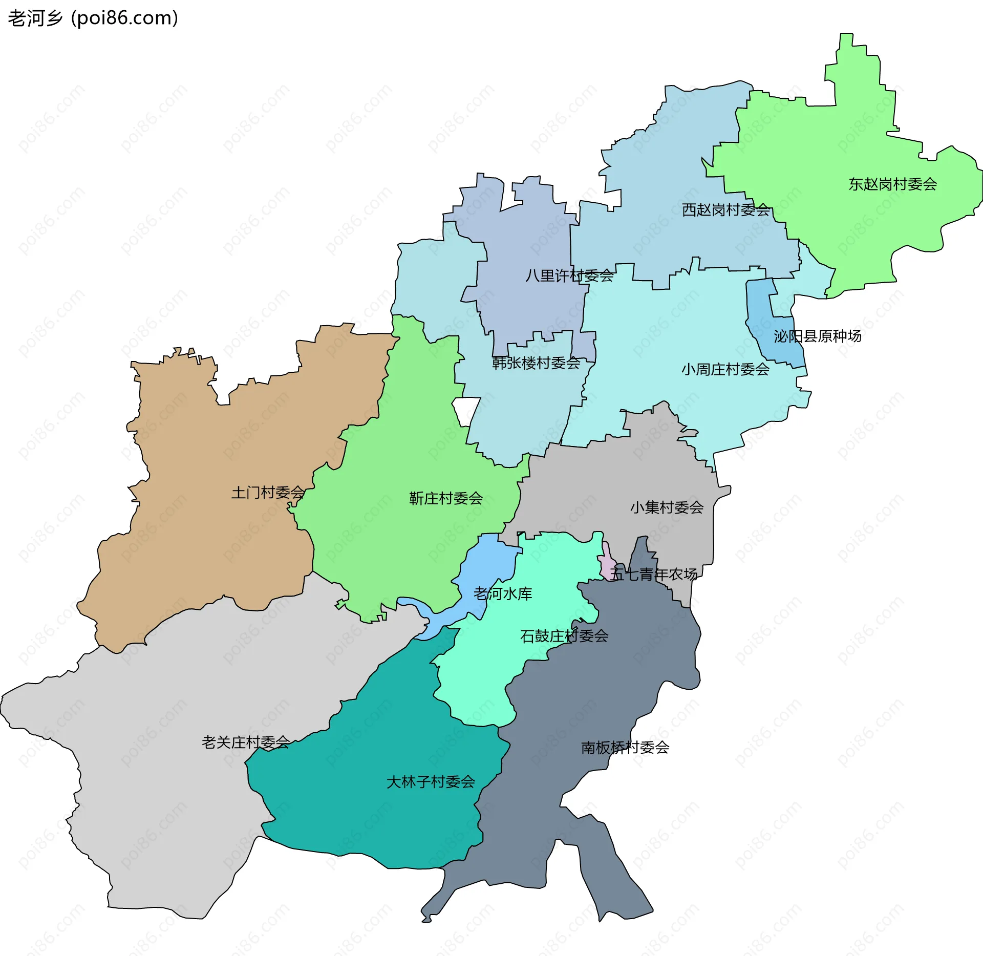 老河乡边界地图(五级行政区划)