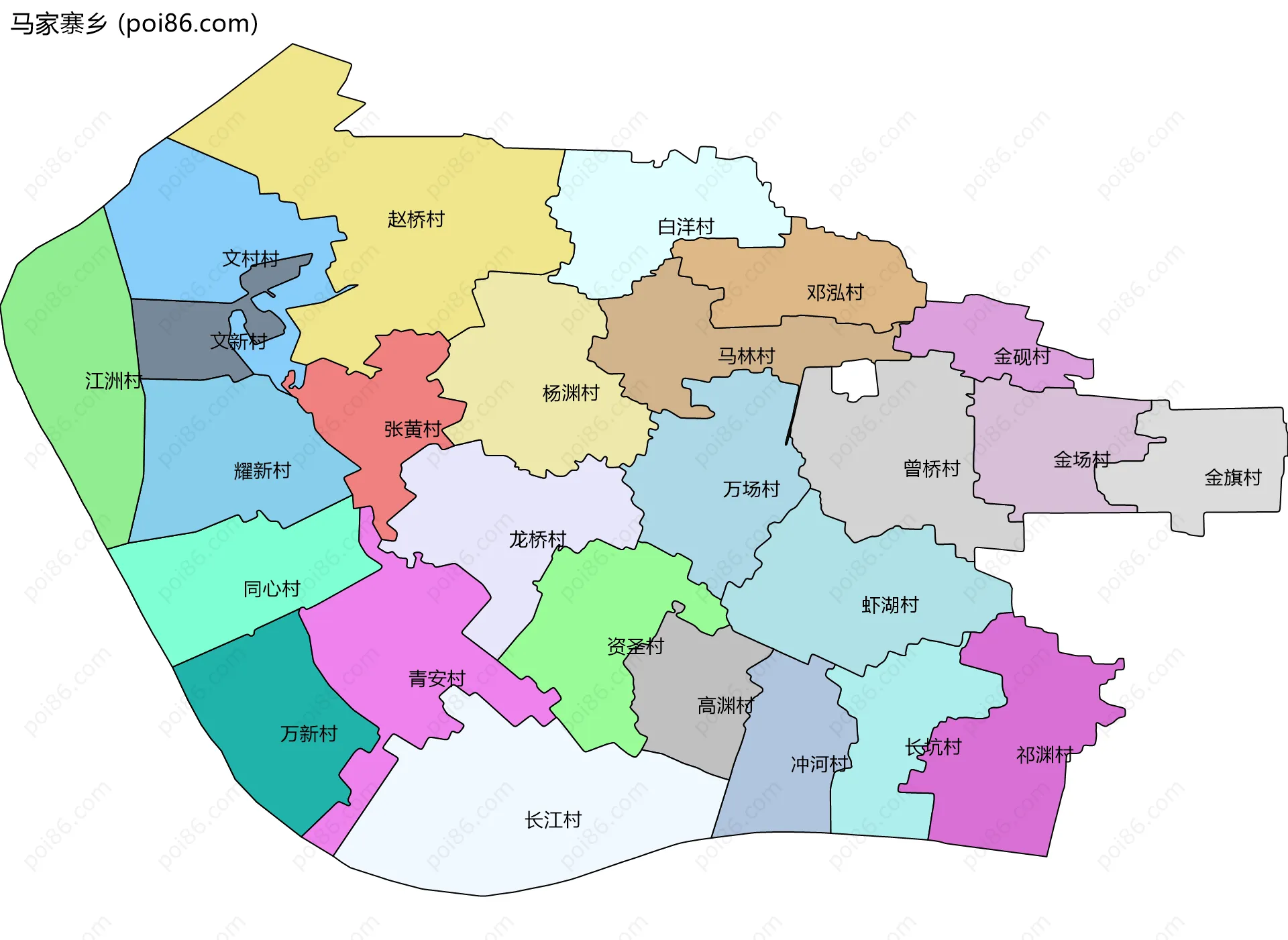 马家寨乡边界地图(五级行政区划)