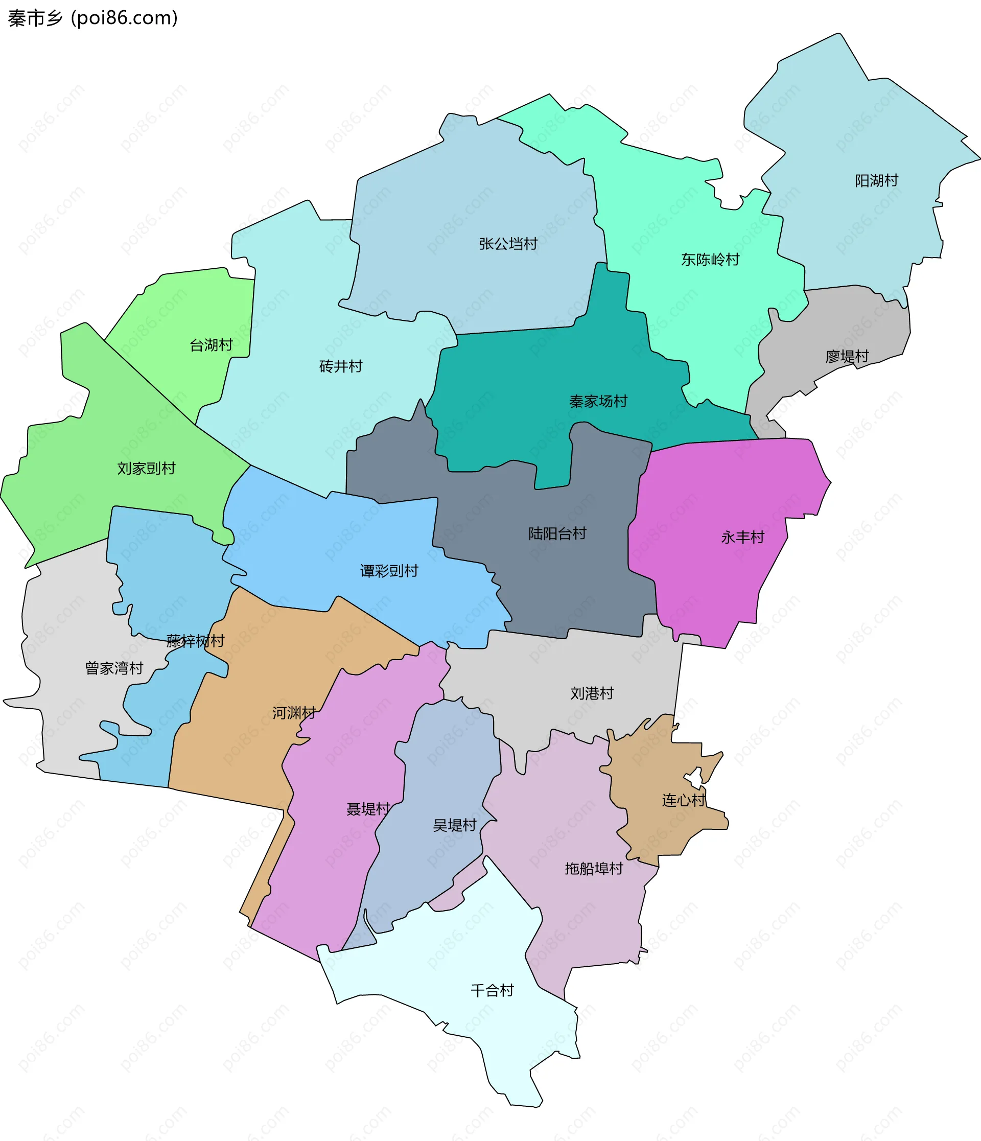 秦市乡边界地图(五级行政区划)