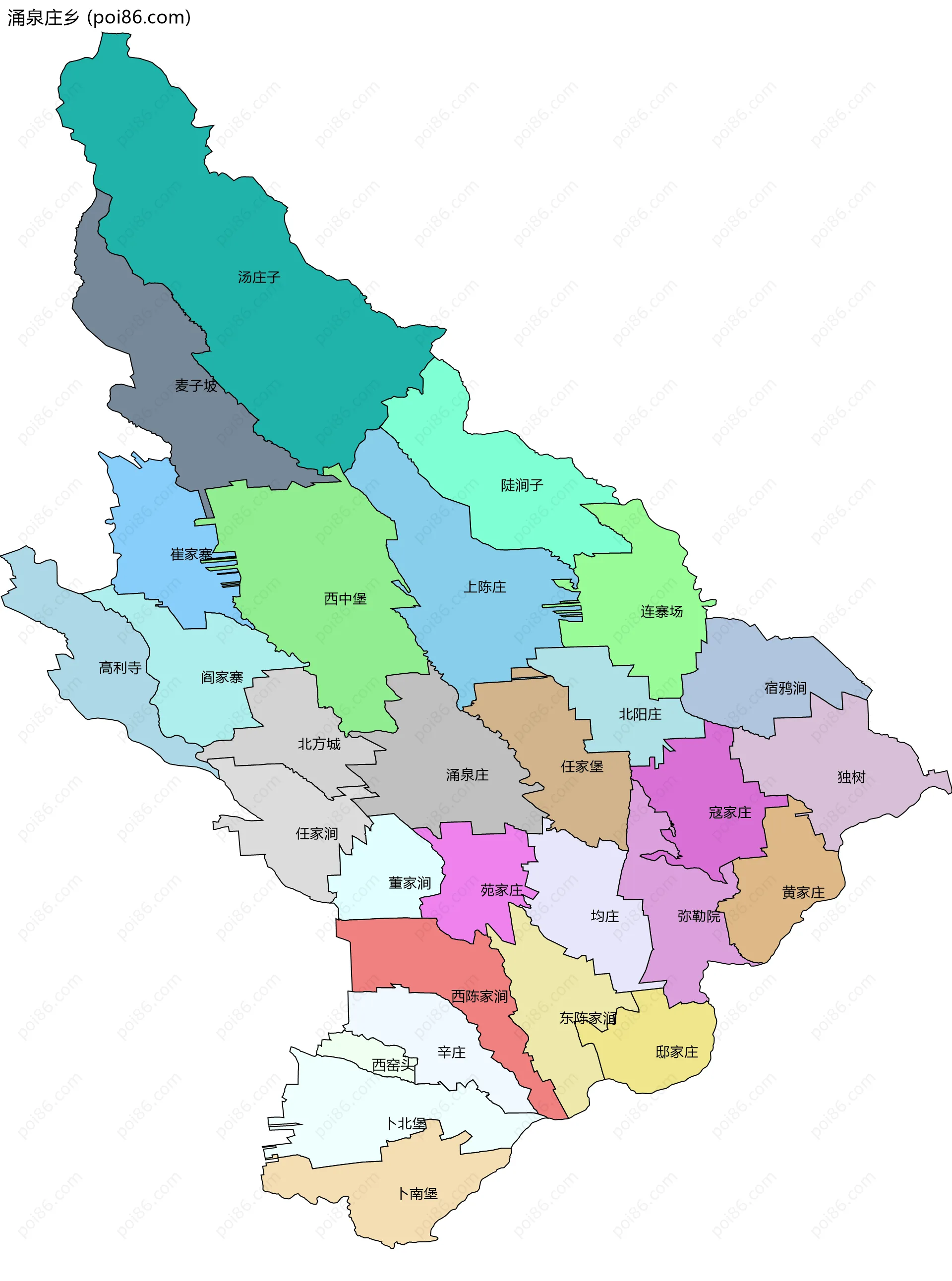 涌泉庄乡边界地图(五级行政区划)