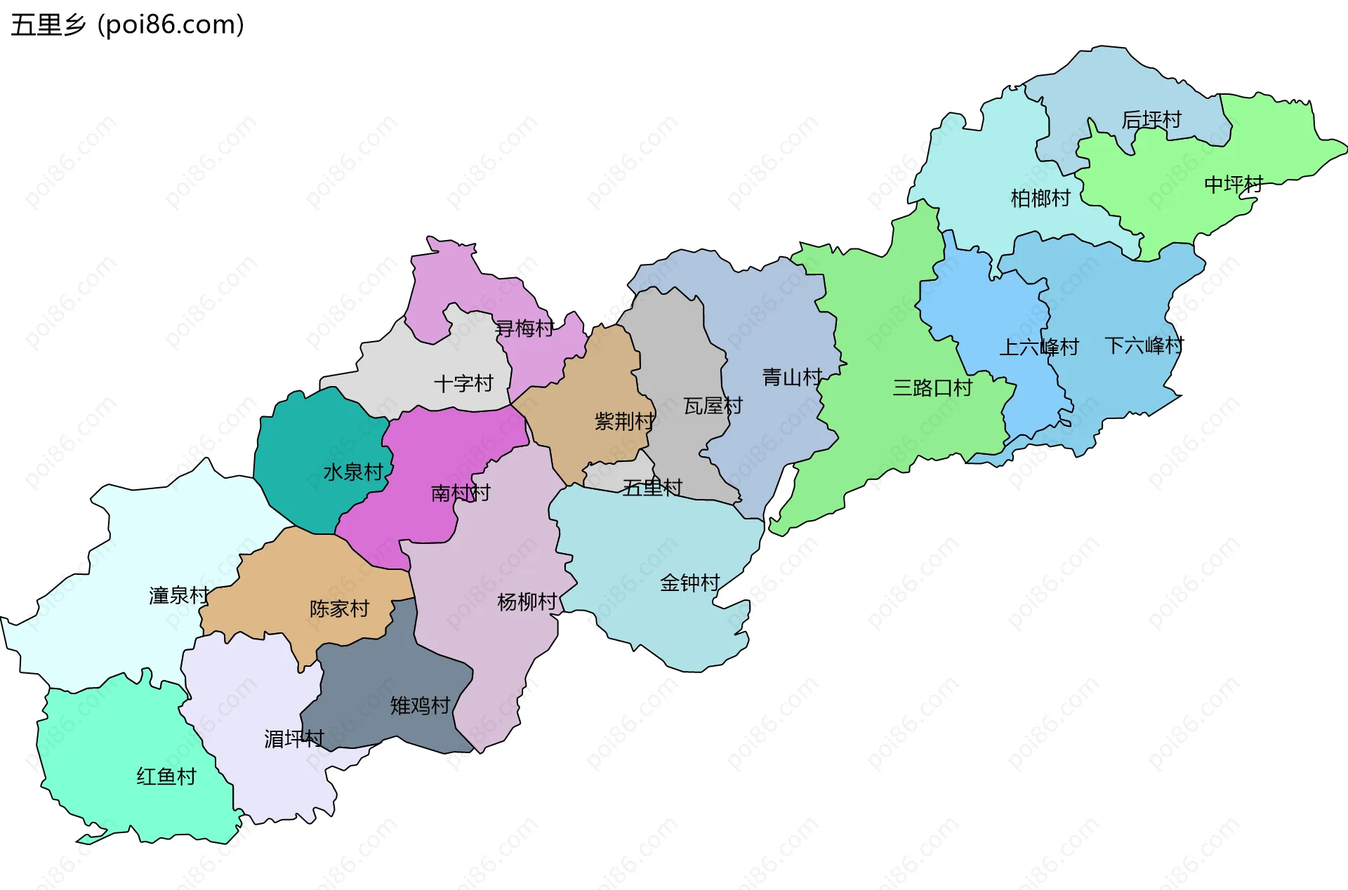 五里乡边界地图(五级行政区划)