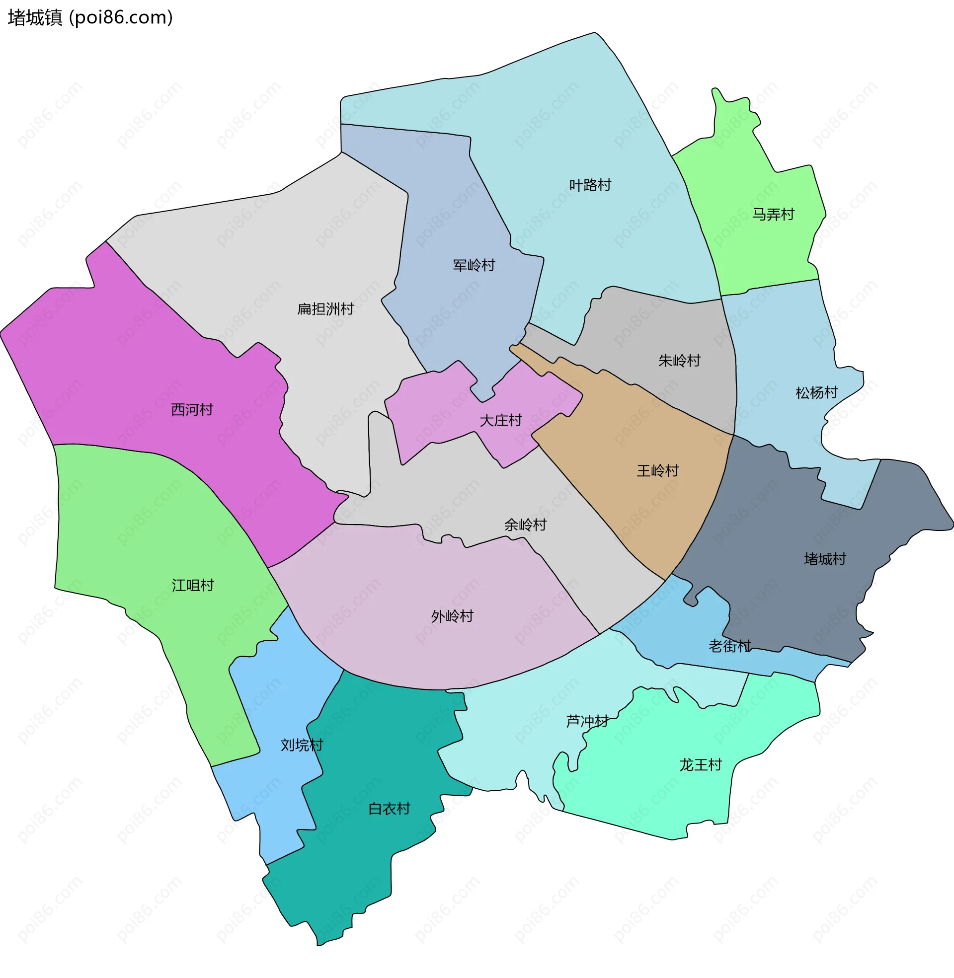 堵城镇边界地图(五级行政区划)