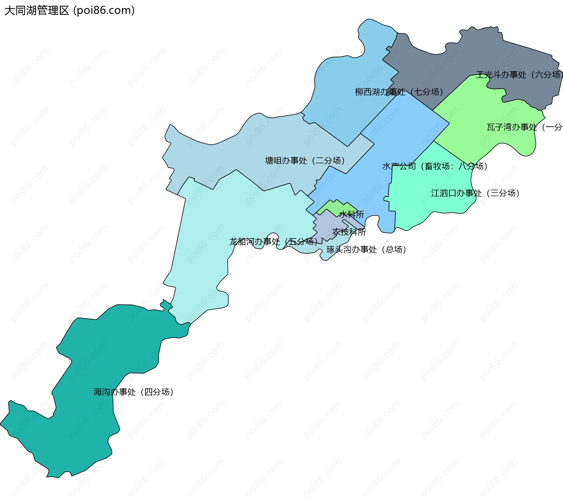 大同湖管理区边界地图(五级行政区划)