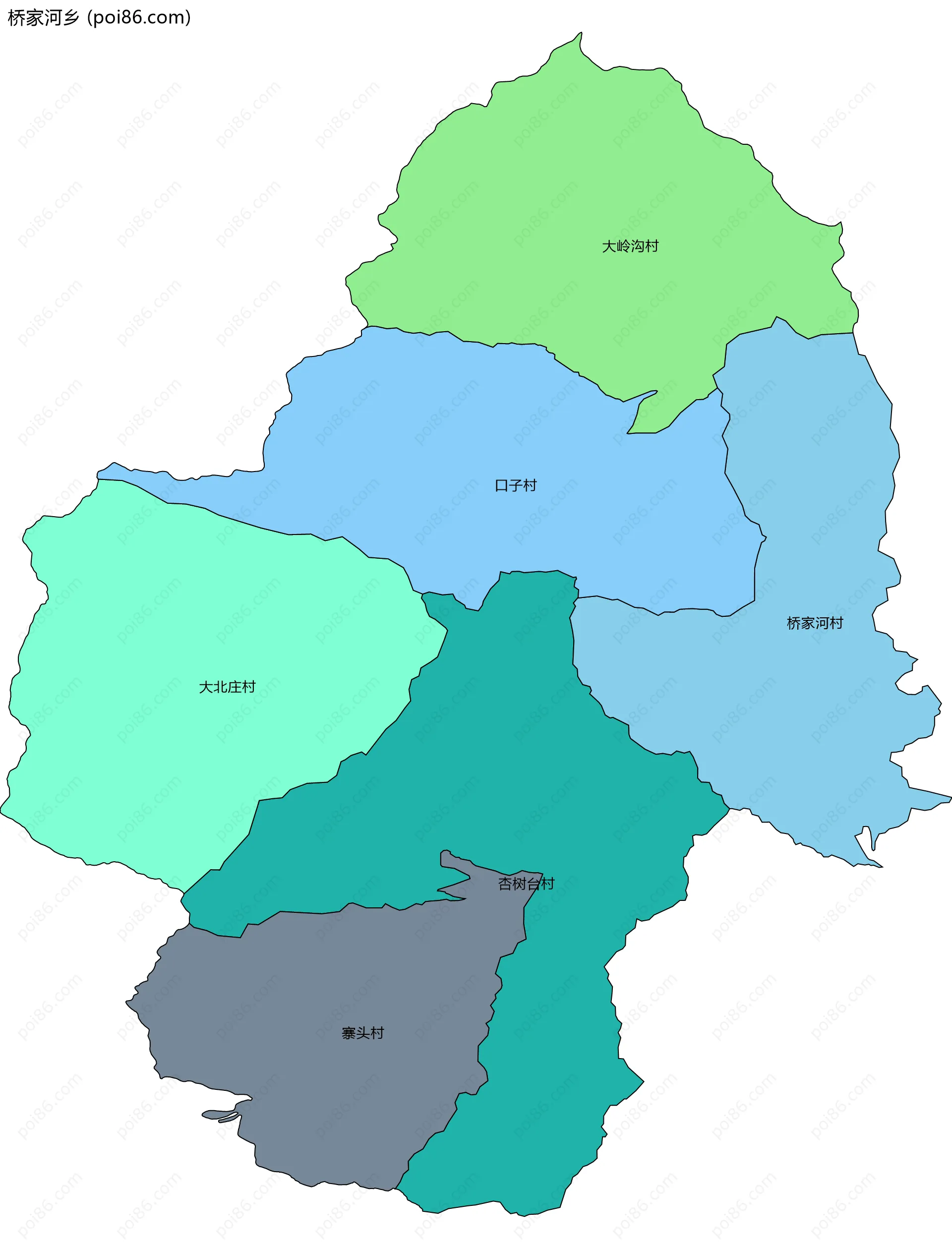 桥家河乡边界地图(五级行政区划)