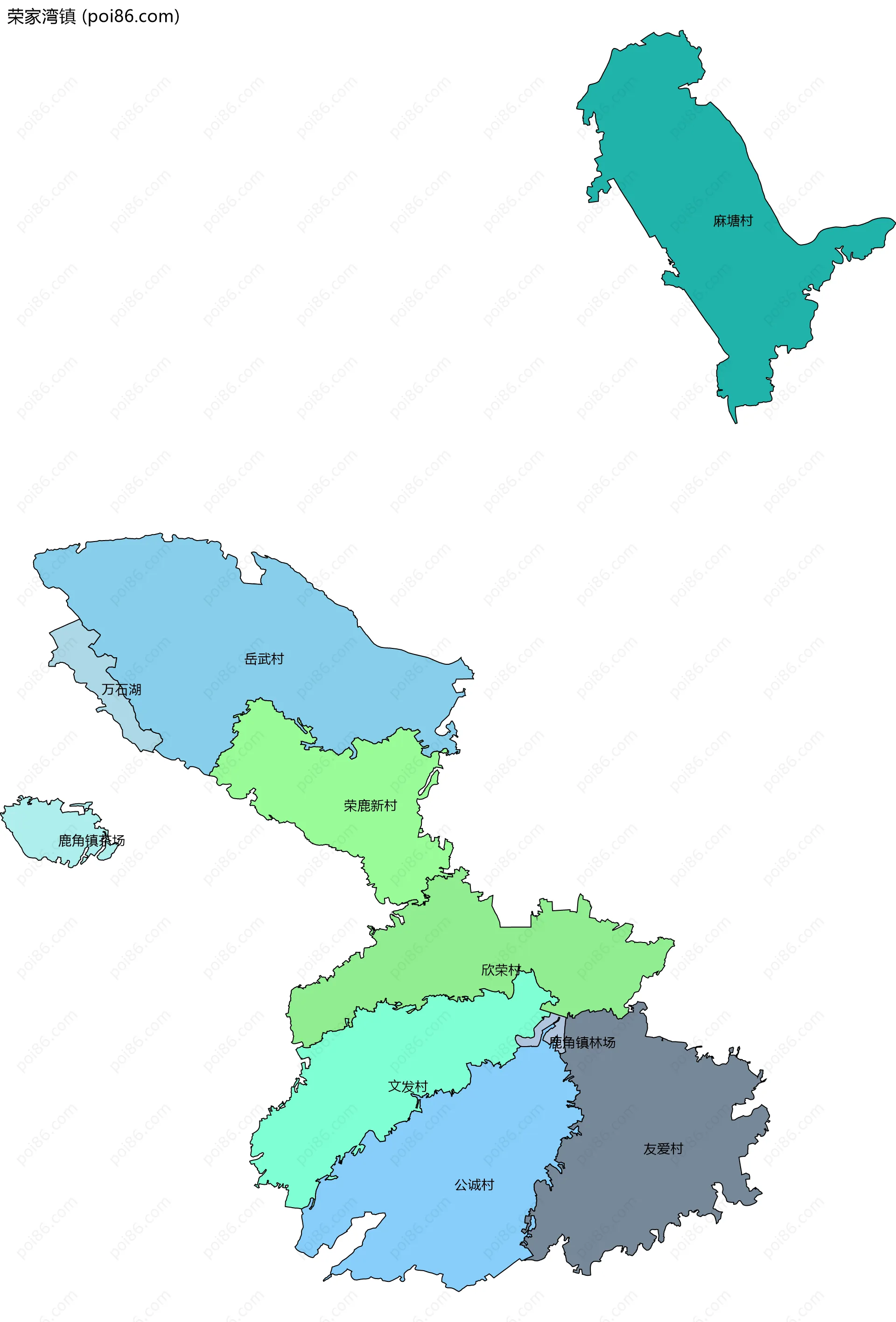 荣家湾镇边界地图(五级行政区划)