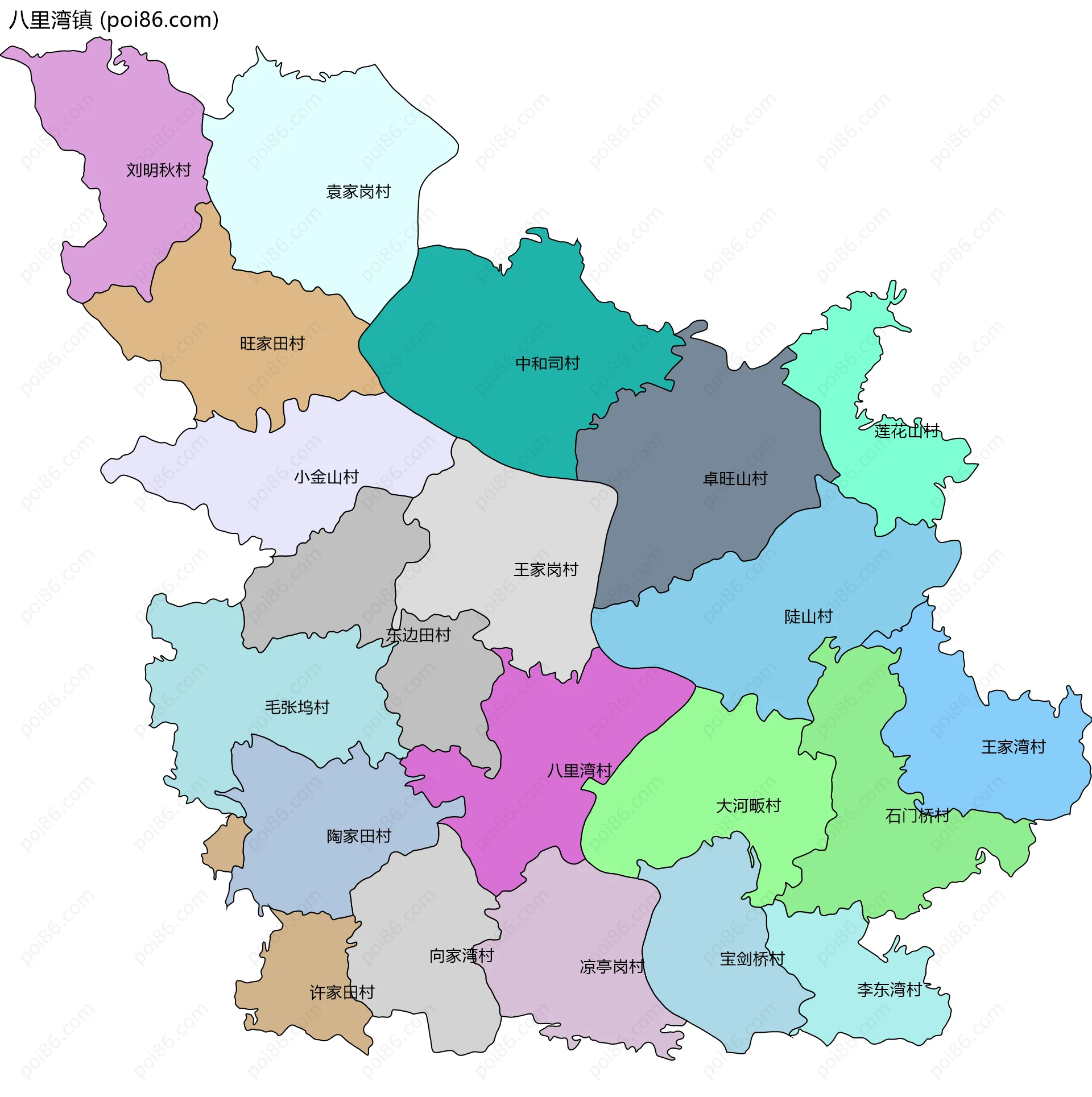 八里湾镇边界地图(五级行政区划)