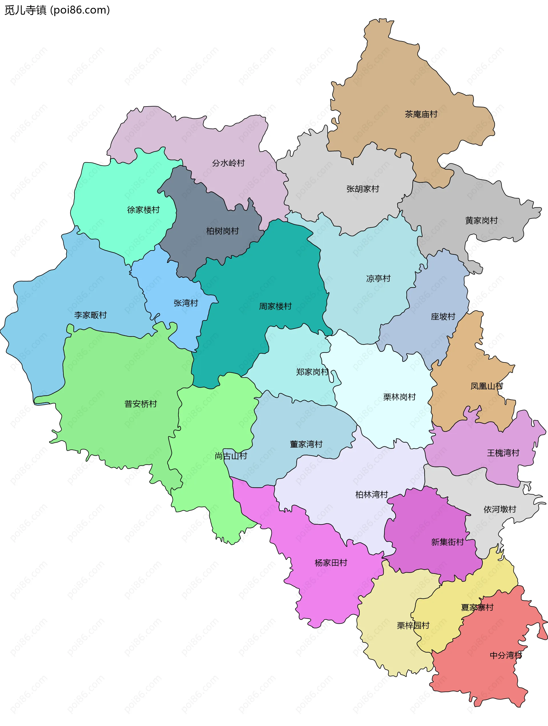 觅儿寺镇边界地图(五级行政区划)