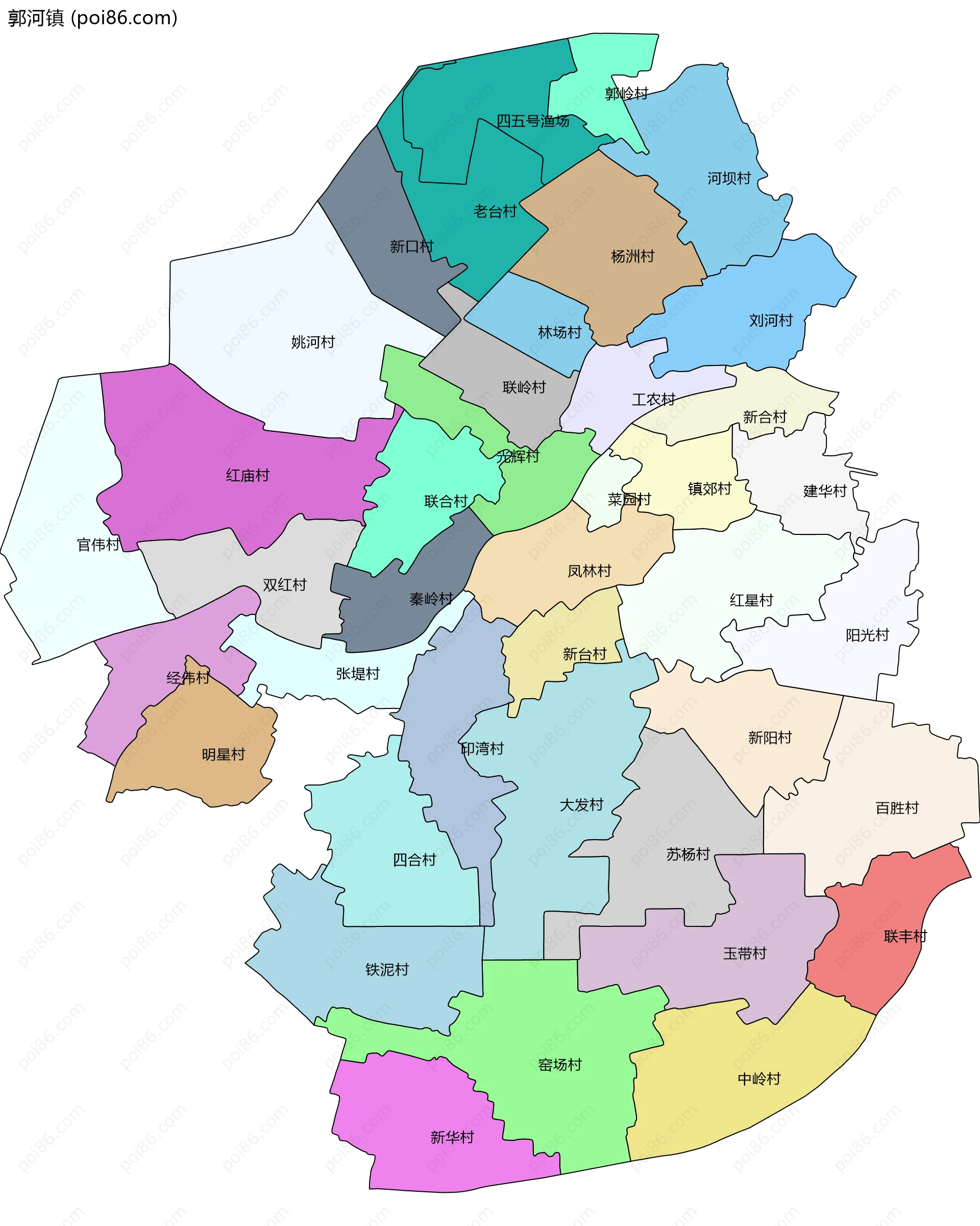 郭河镇边界地图(五级行政区划)