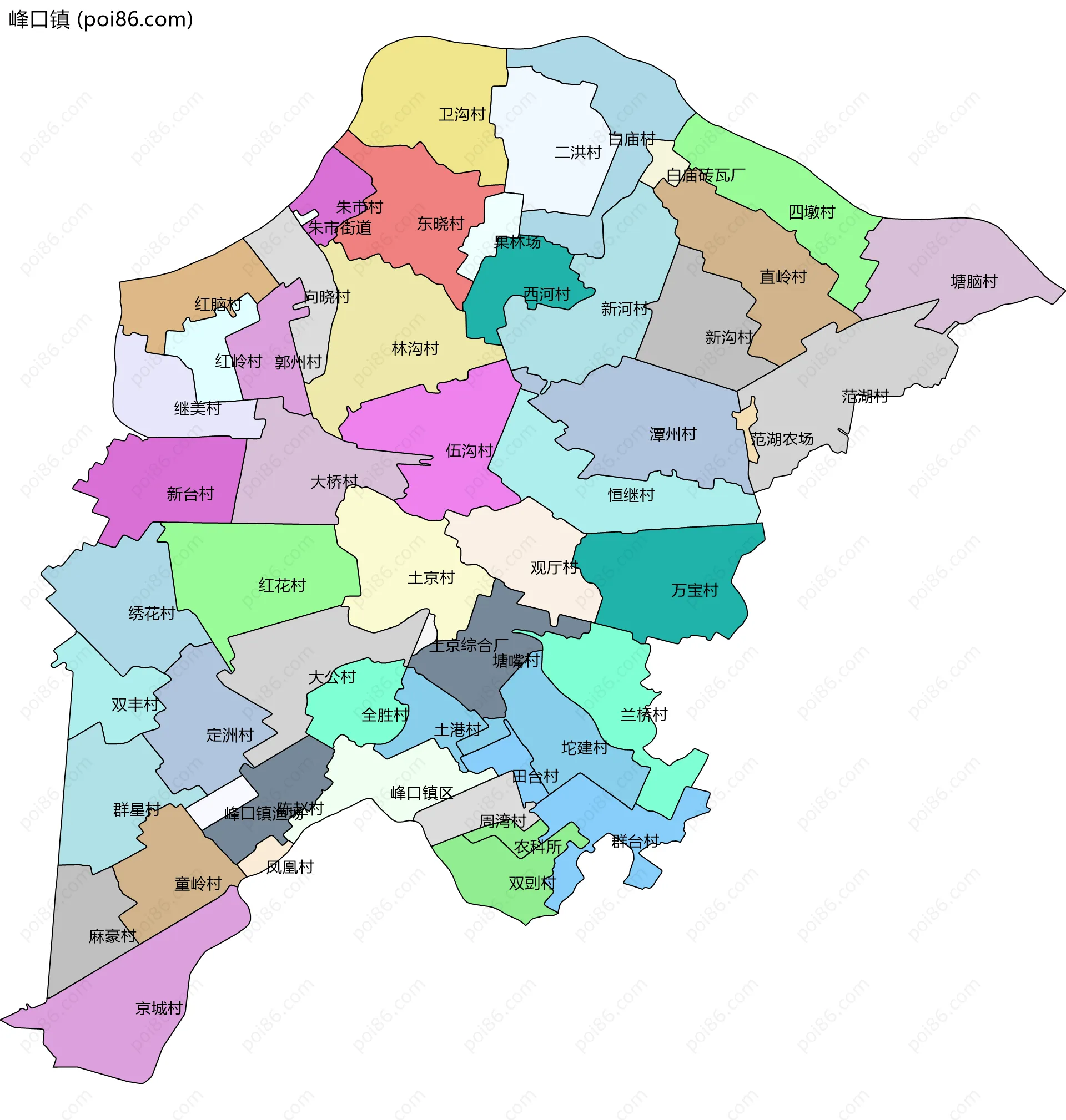 峰口镇边界地图(五级行政区划)
