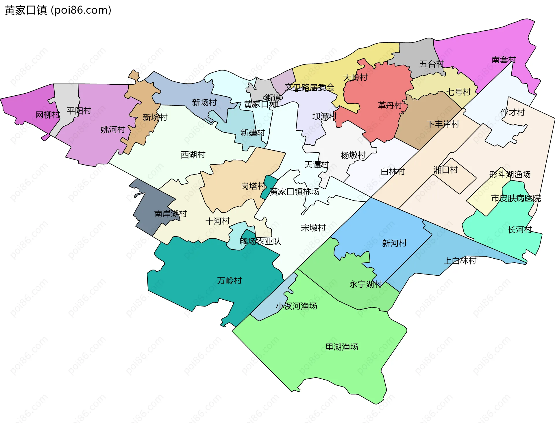 黄家口镇边界地图(五级行政区划)