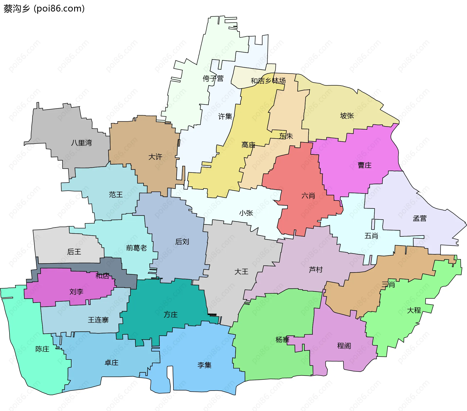 蔡沟乡边界地图(五级行政区划)