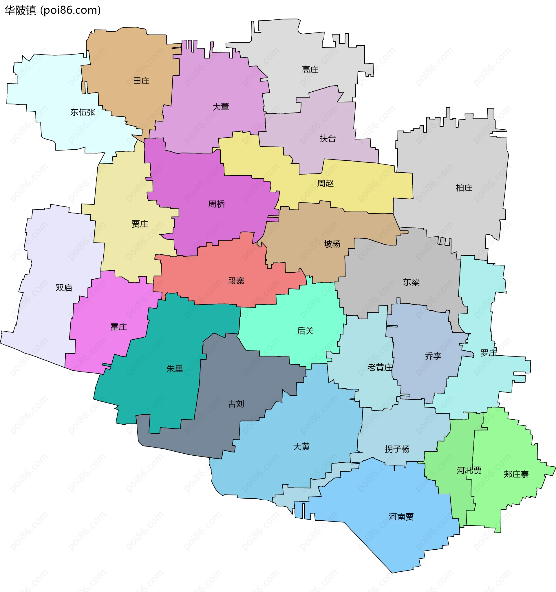 华陂镇边界地图(五级行政区划)