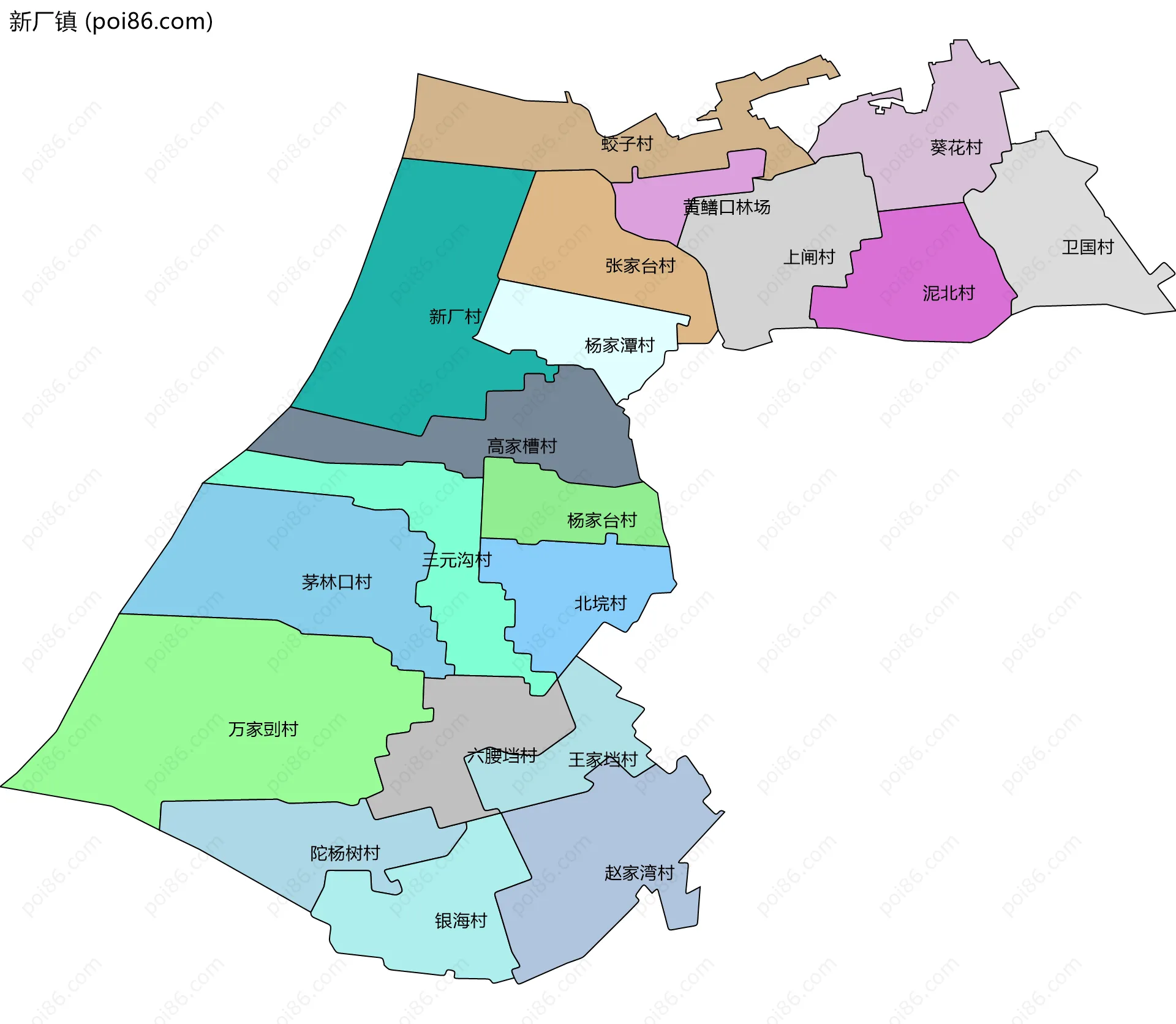 新厂镇边界地图(五级行政区划)
