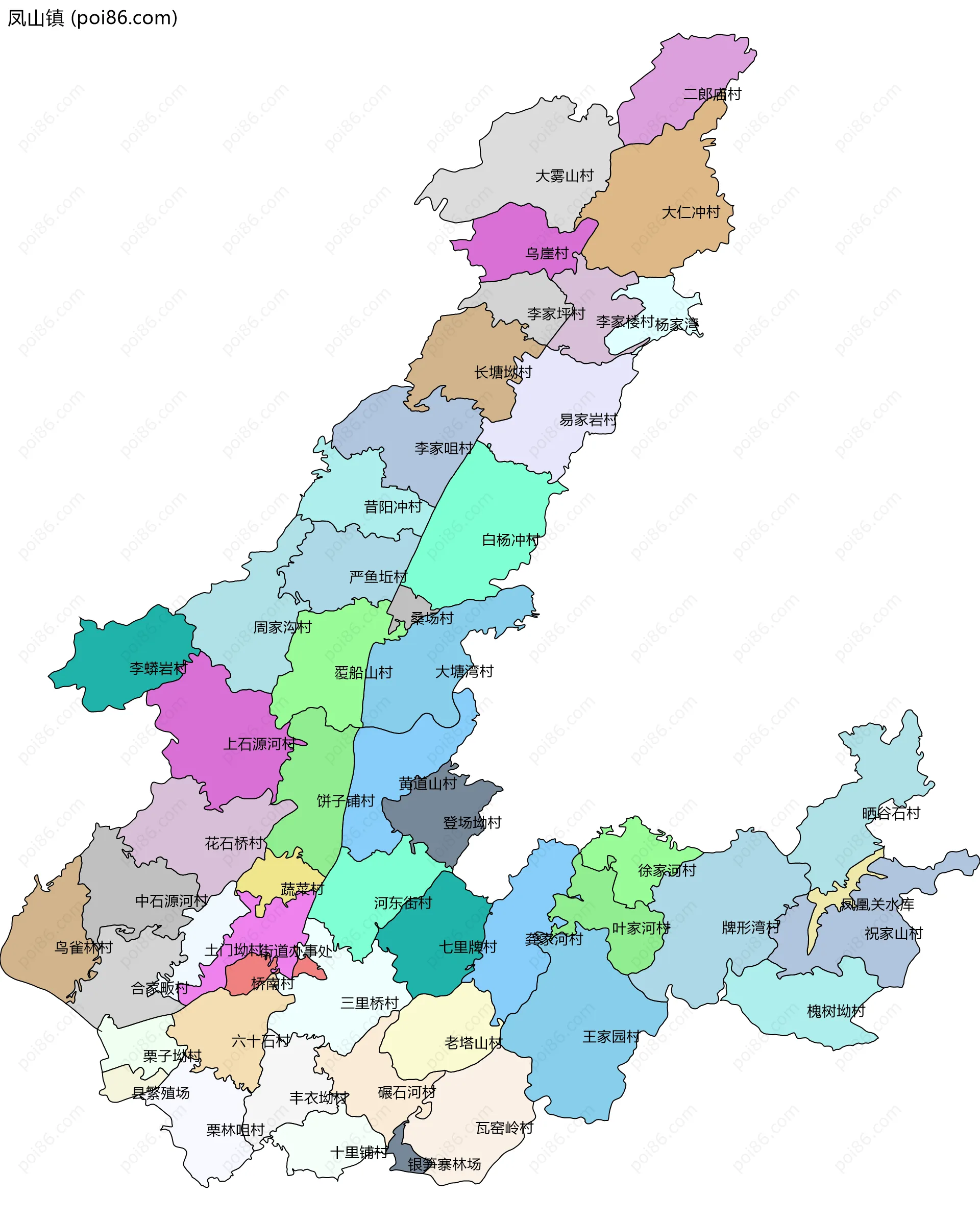 凤山镇边界地图(五级行政区划)