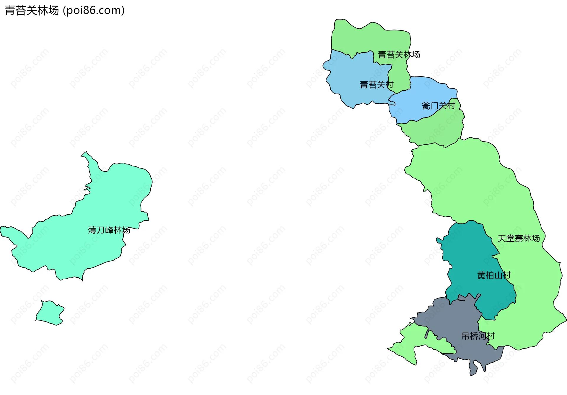 青苔关林场边界地图(五级行政区划)
