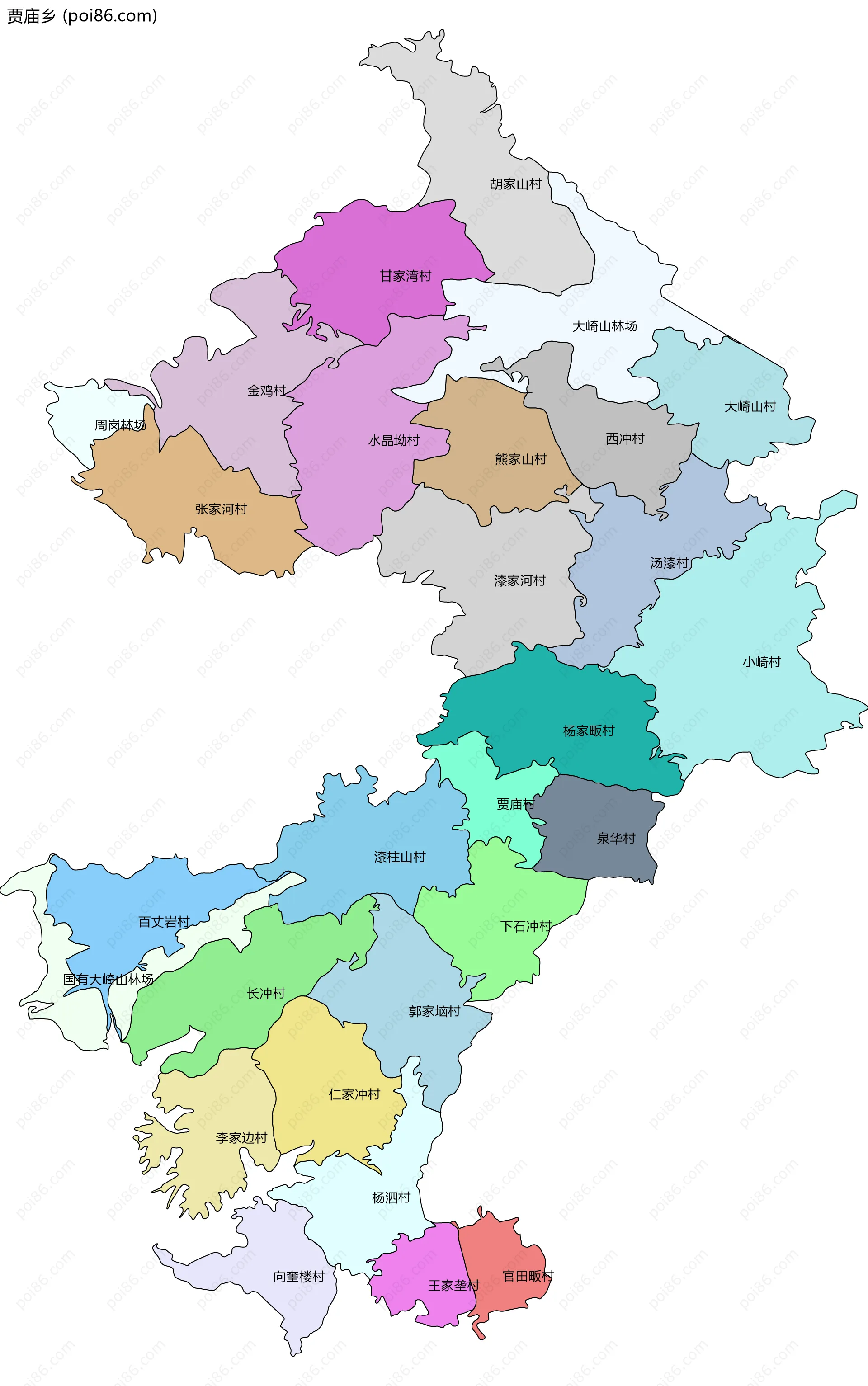 贾庙乡边界地图(五级行政区划)