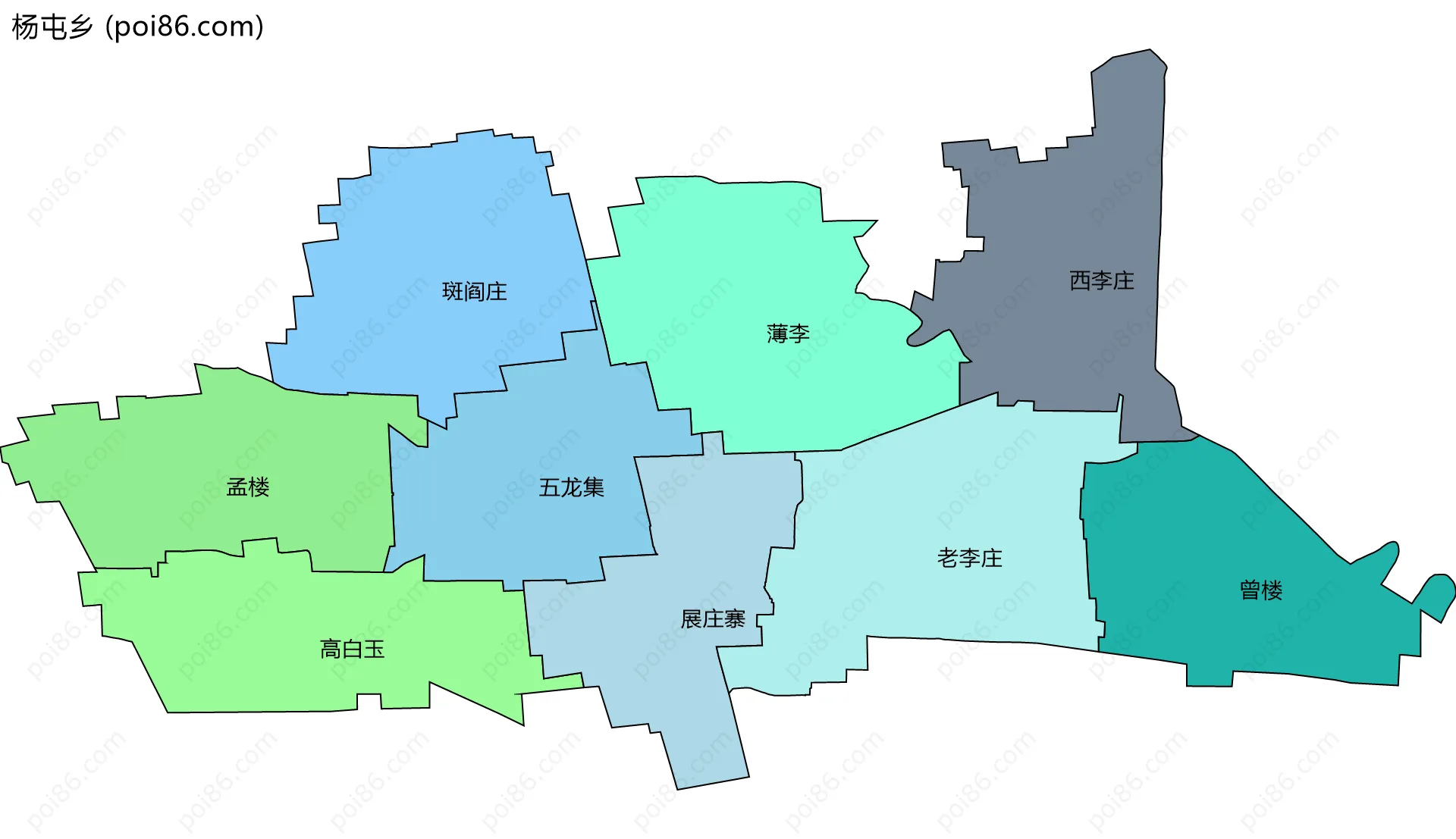杨屯乡边界地图(五级行政区划)