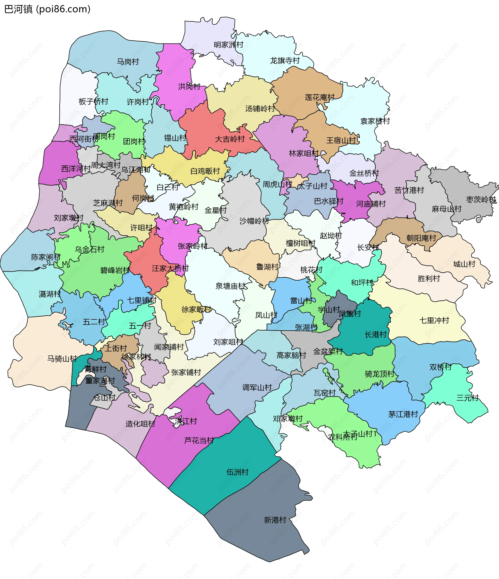 巴河镇边界地图(五级行政区划)