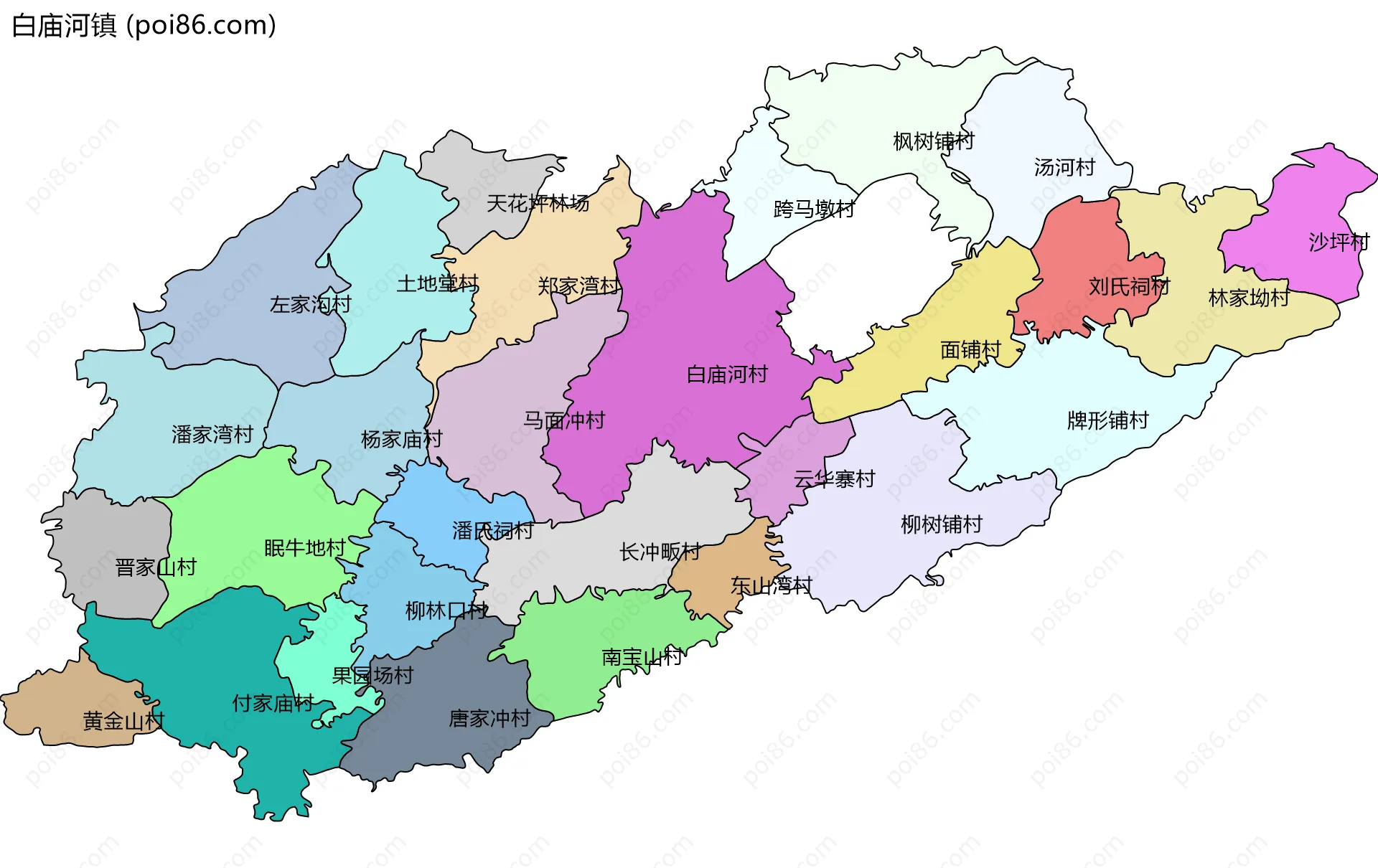 白庙河镇边界地图(五级行政区划)