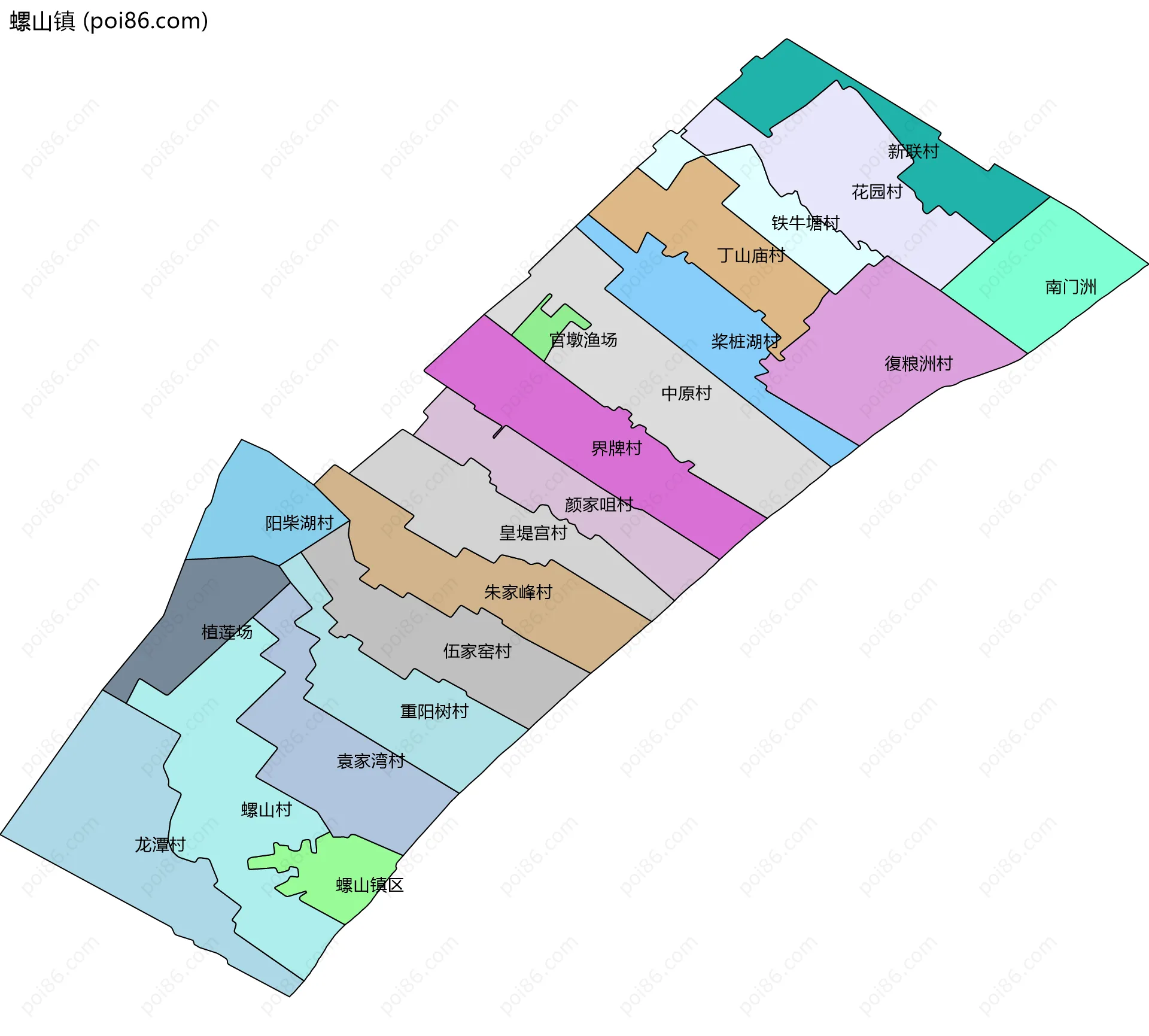 螺山镇边界地图(五级行政区划)