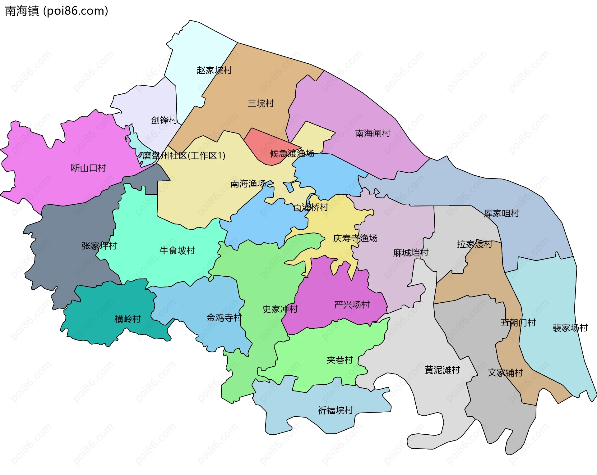 南海镇边界地图(五级行政区划)