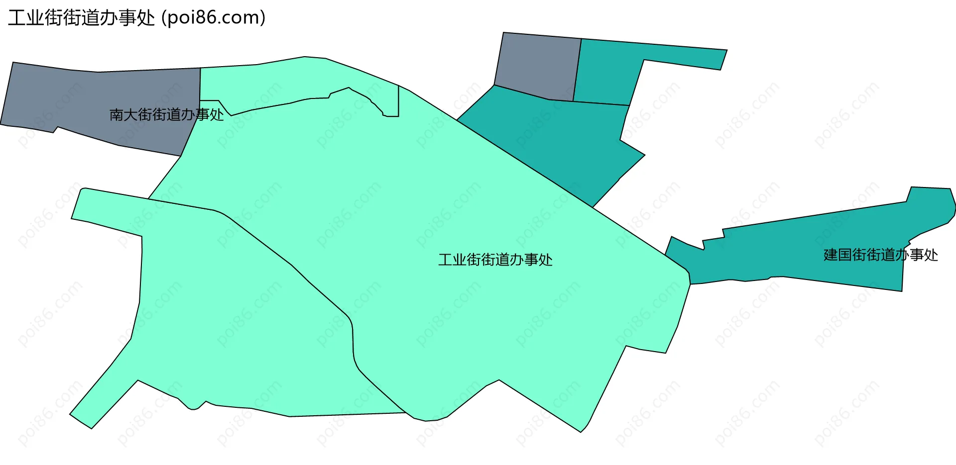 工业街街道办事处边界地图(五级行政区划)
