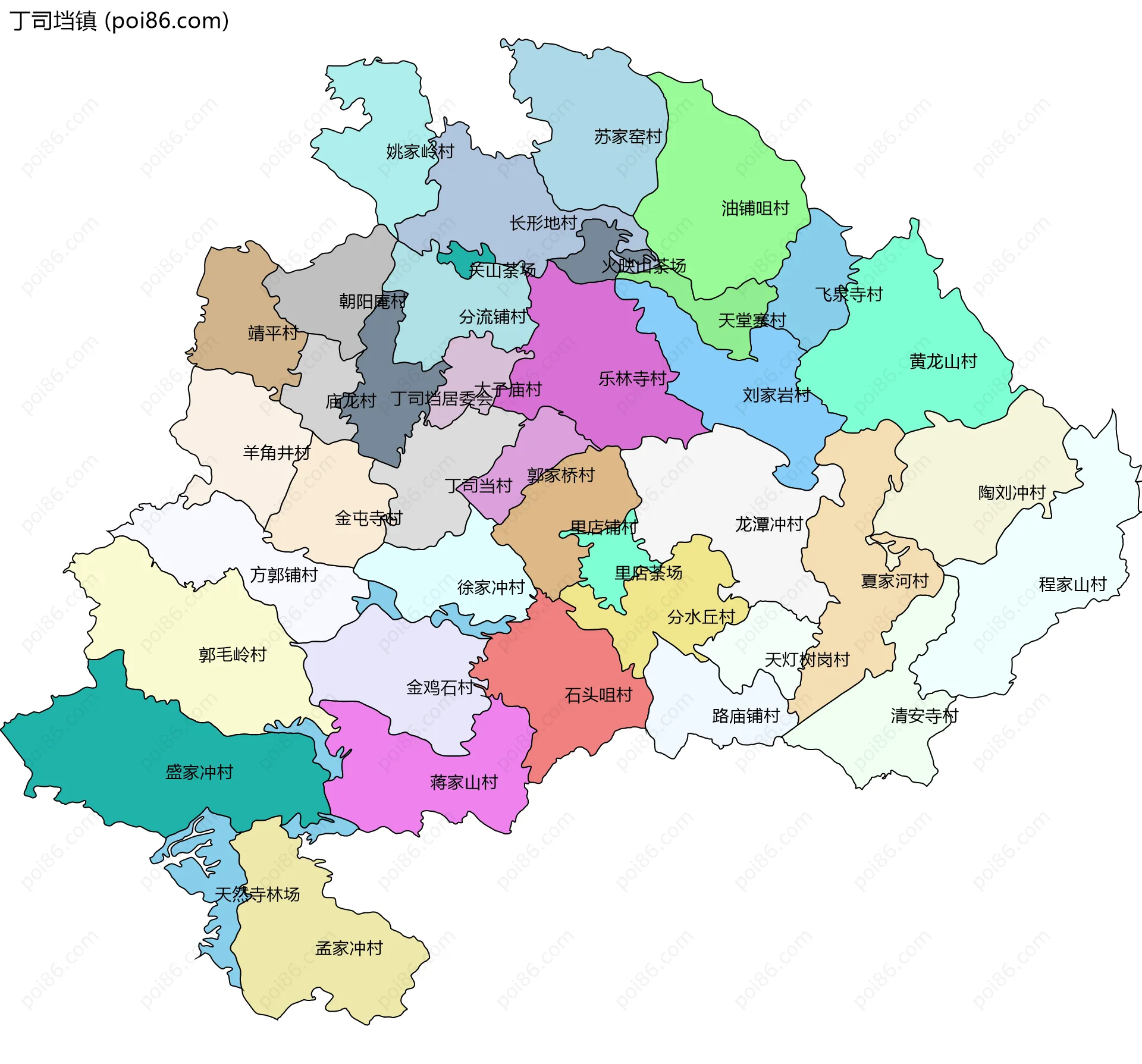 丁司垱镇边界地图(五级行政区划)